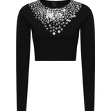 Maglia cropped con paillettes e cristalli<BR/><BR/> 105734 A2UTZI1 PINKO 