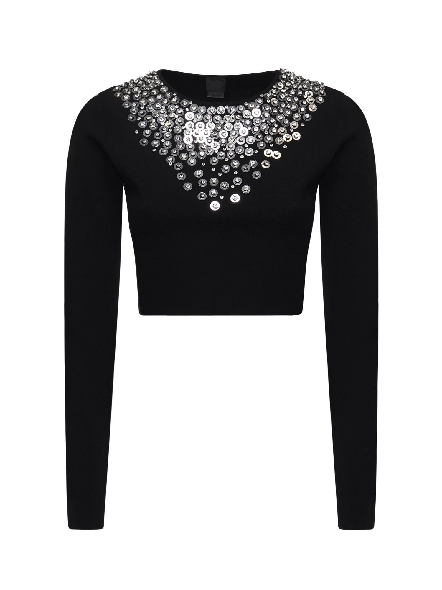Maglia cropped con paillettes e cristalli<BR/><BR/> 105734 A2UTZI1 PINKO 