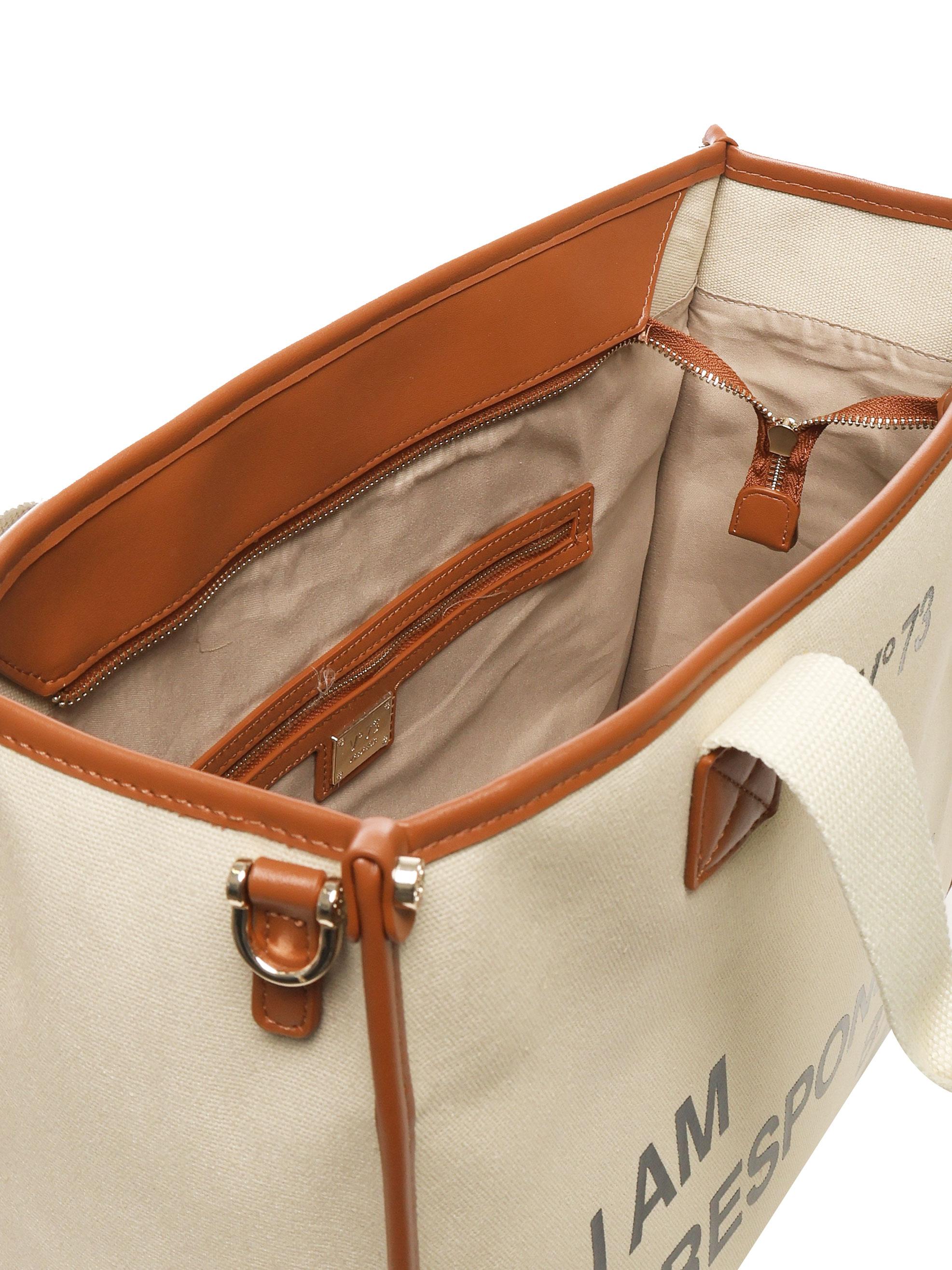 Borsa tote Responsability in cotone 73BS6AF01 RESPONSIBILITY BISNATURALE/CUOIO V° 73 