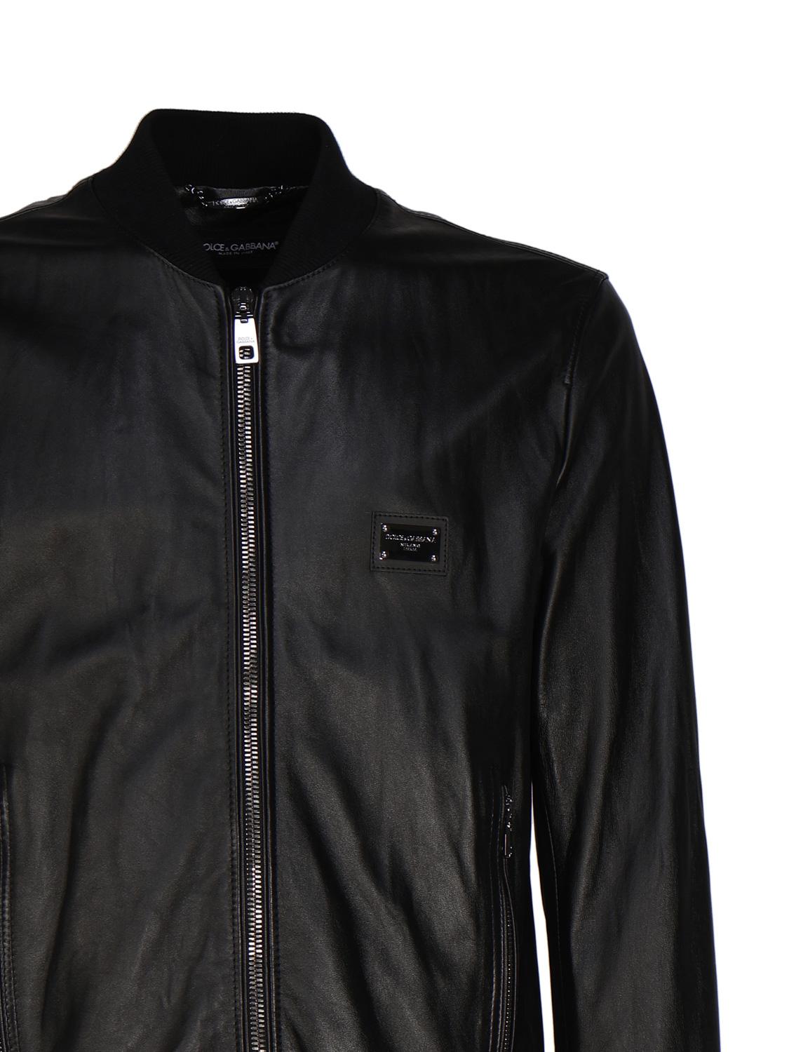 Giubbotto in pelle con placca logata G9ZY5L HULR0N0000 DOLCE & GABBANA 