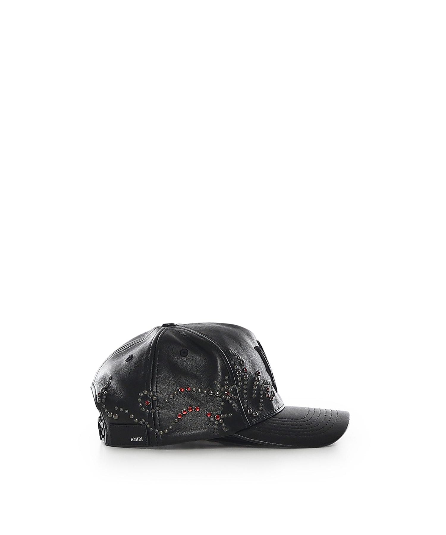 Cappello in pelle con cristalli e logo AMSAHE1019 001 AMIRI 
