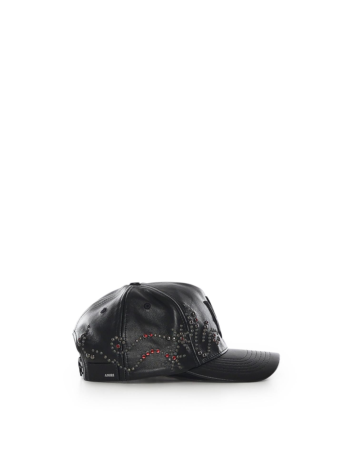 Cappello in pelle con cristalli e logo AMSAHE1019 001 AMIRI 