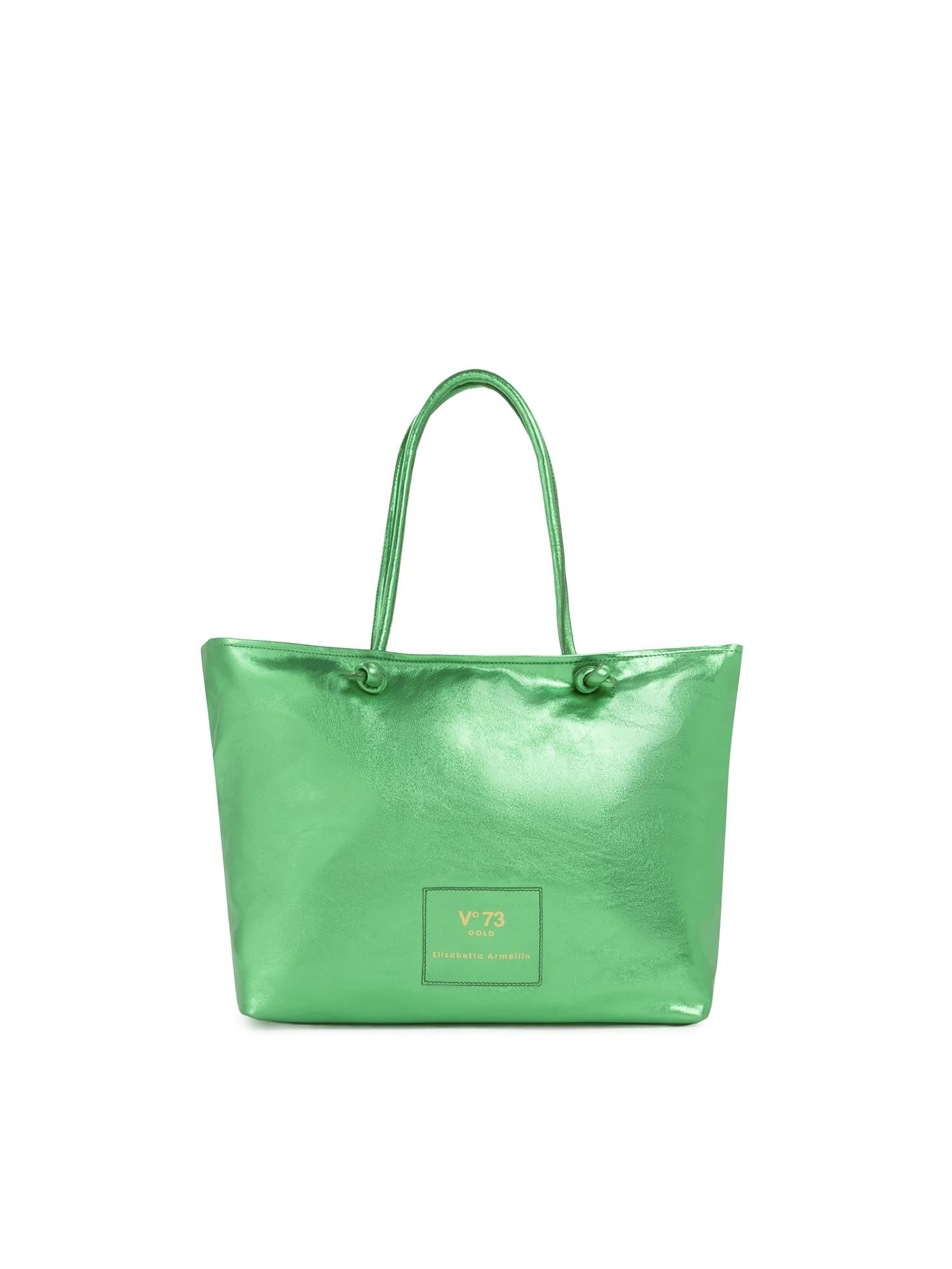 Borsa shopping in pelle con logo 73BP9VT01 LOLLI POPPOP GREEN V° 73 