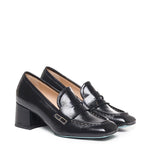 Mocassino in vernice con tacco<BR/> CELESTE 02 VERLUXNERO FRATELLI RUSSO 