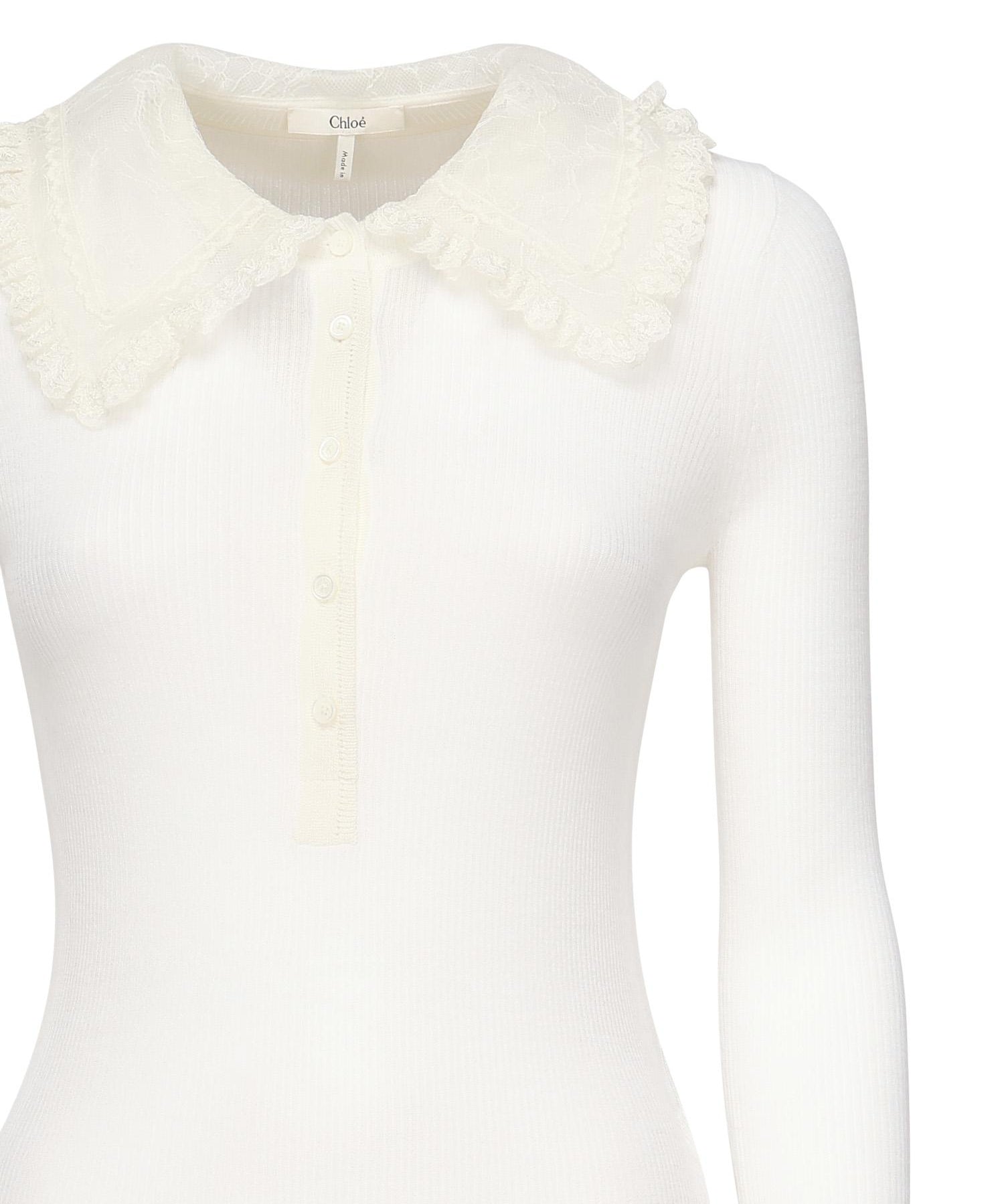 Polo in lana a coste con pizzo CHC25AHT58667 107 CHLOÉ 