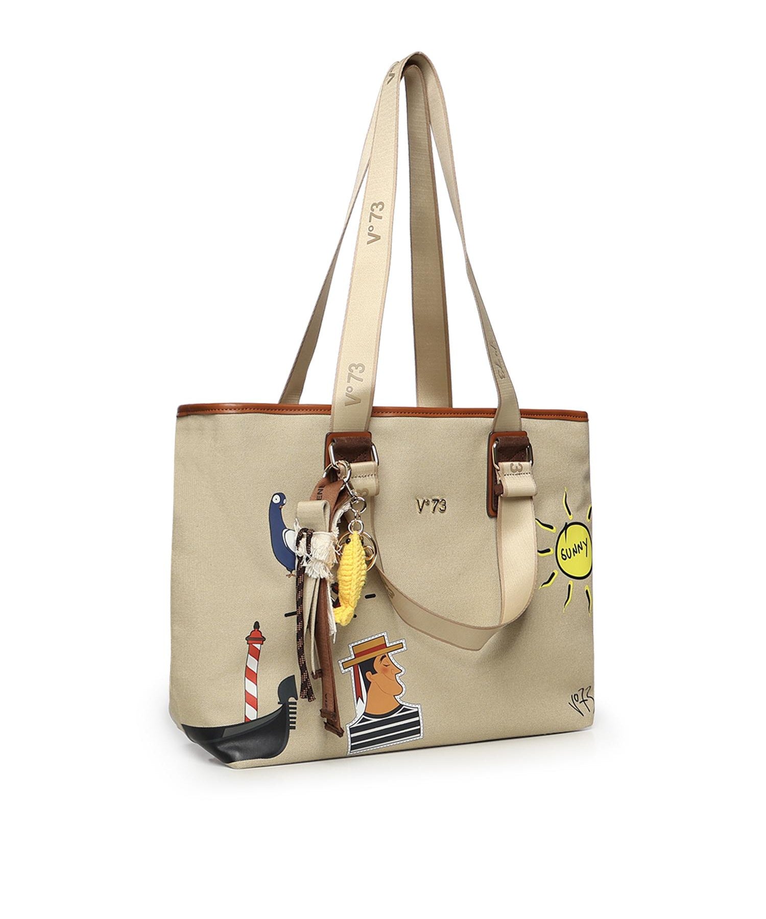 Borsa shopping Tita con logo 73BS9TZ01C TITABEIGE/CUOIO V° 73 