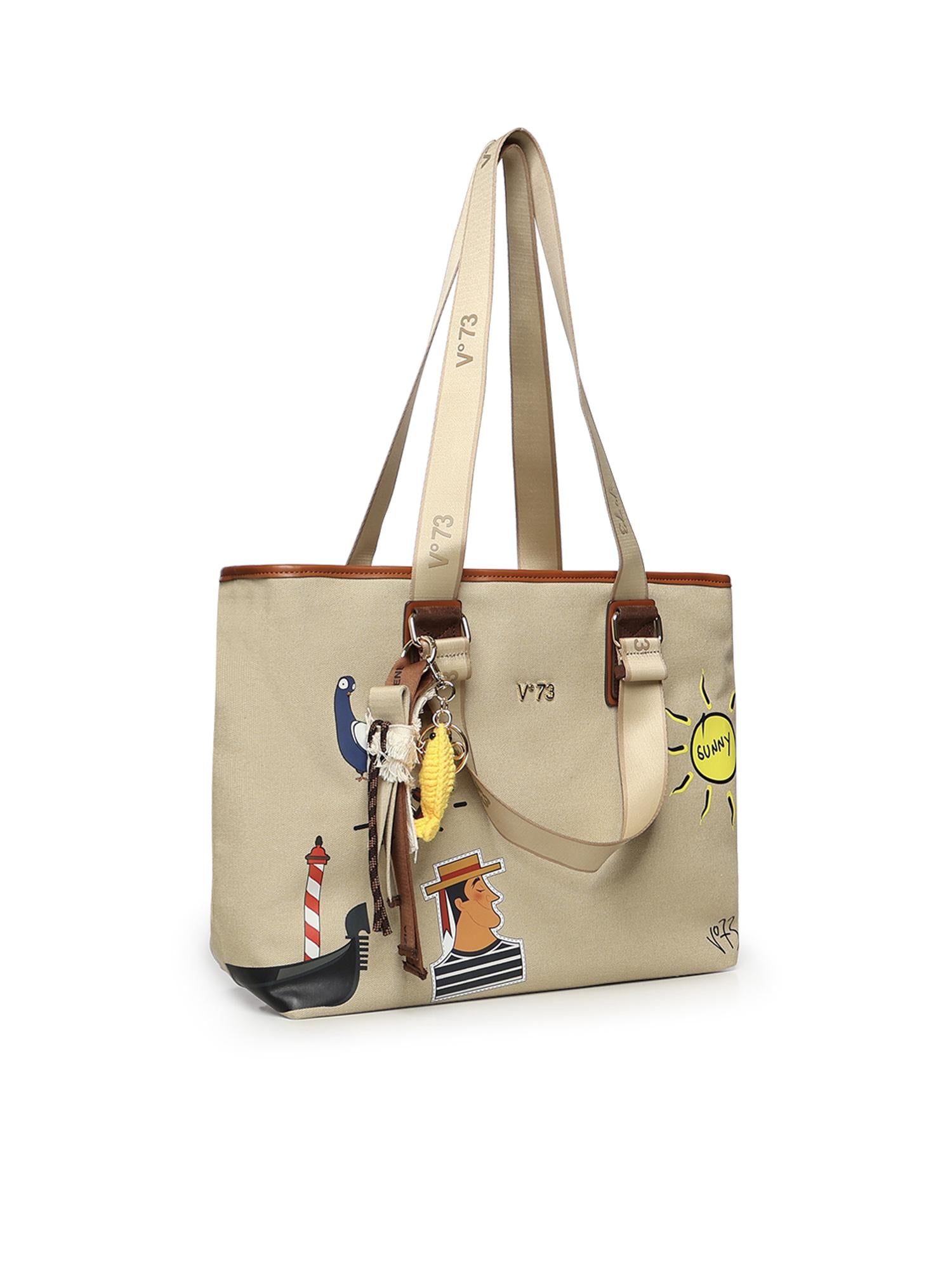 Borsa shopping Tita con logo 73BS9TZ01C TITABEIGE/CUOIO V° 73 