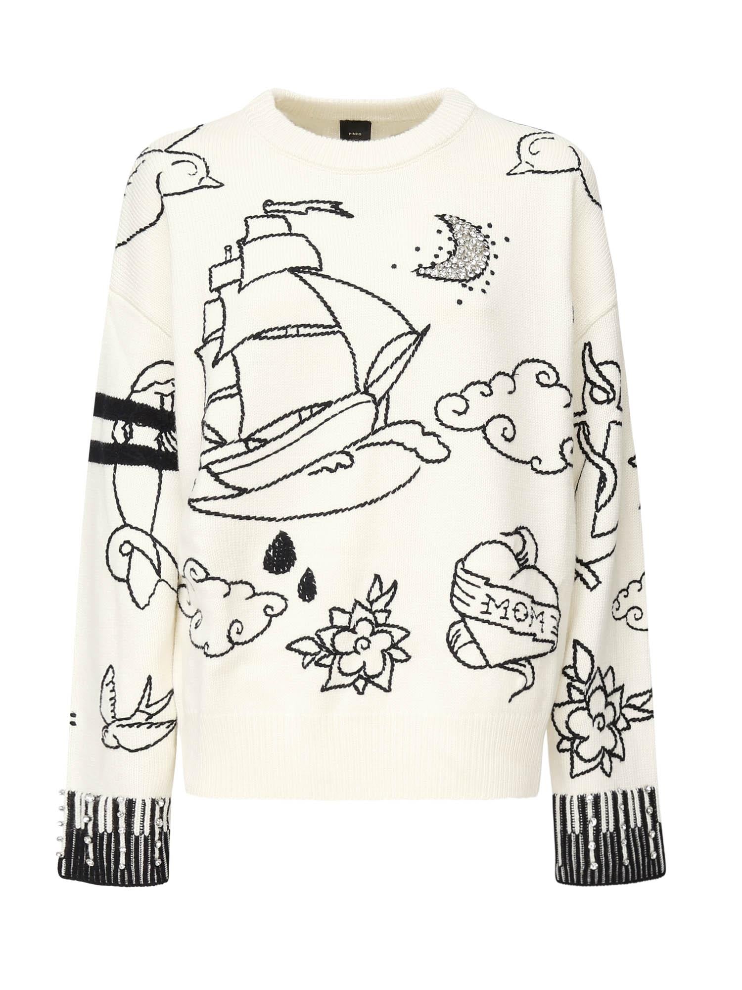 Maglione girocollo con fantasie 105427 A2PKZE1 PINKO 