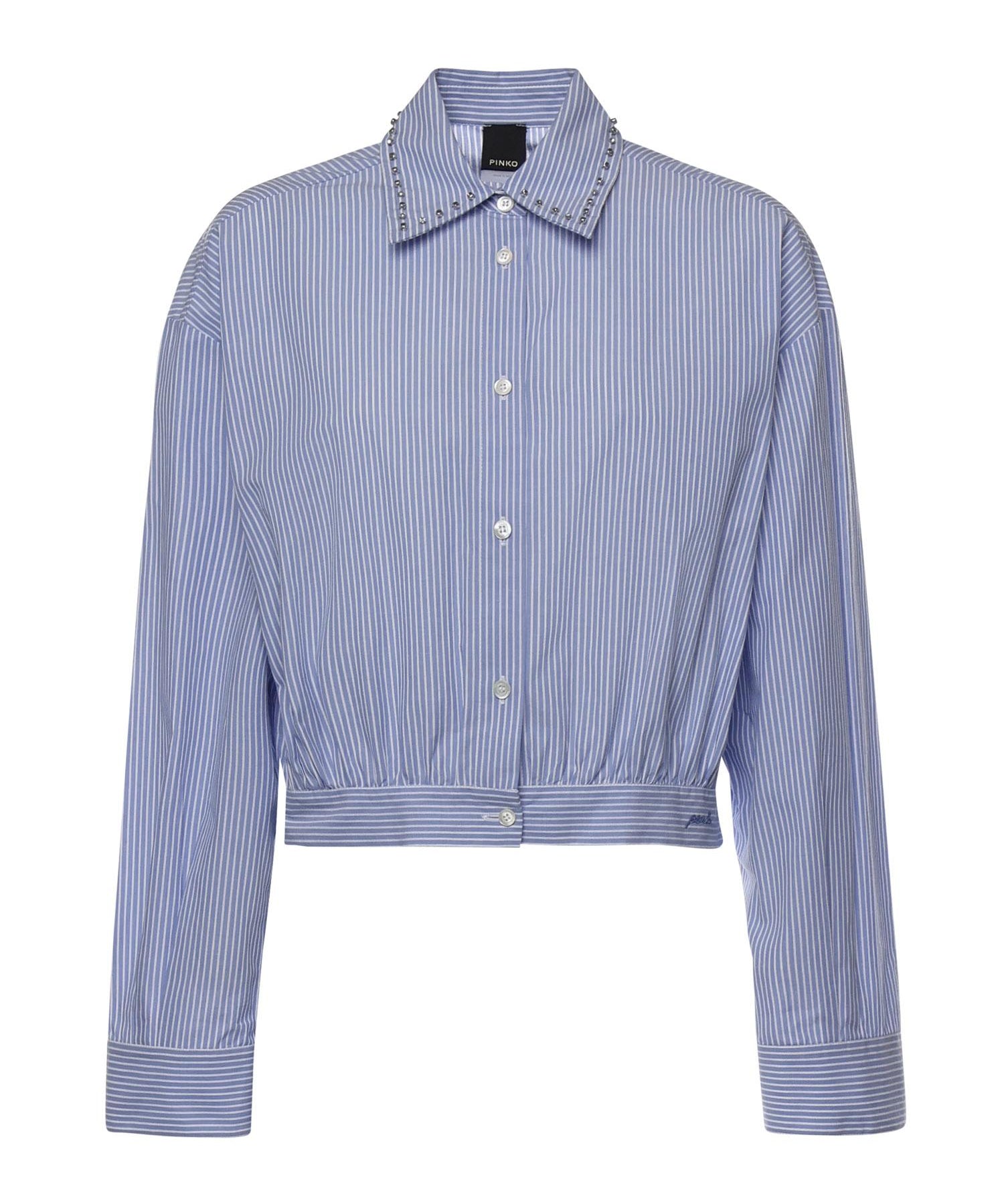 Camicia cropped a righe con colletto gioiello 106277 A32RZE5 PINKO 