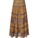 Gonna lunga Serza in voile di cotone e pizzo<BR/> 261402 CINNAMON CHARO RUIZ 