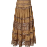 Gonna lunga Serza in voile di cotone e pizzo<BR/> 261402 CINNAMON CHARO RUIZ 
