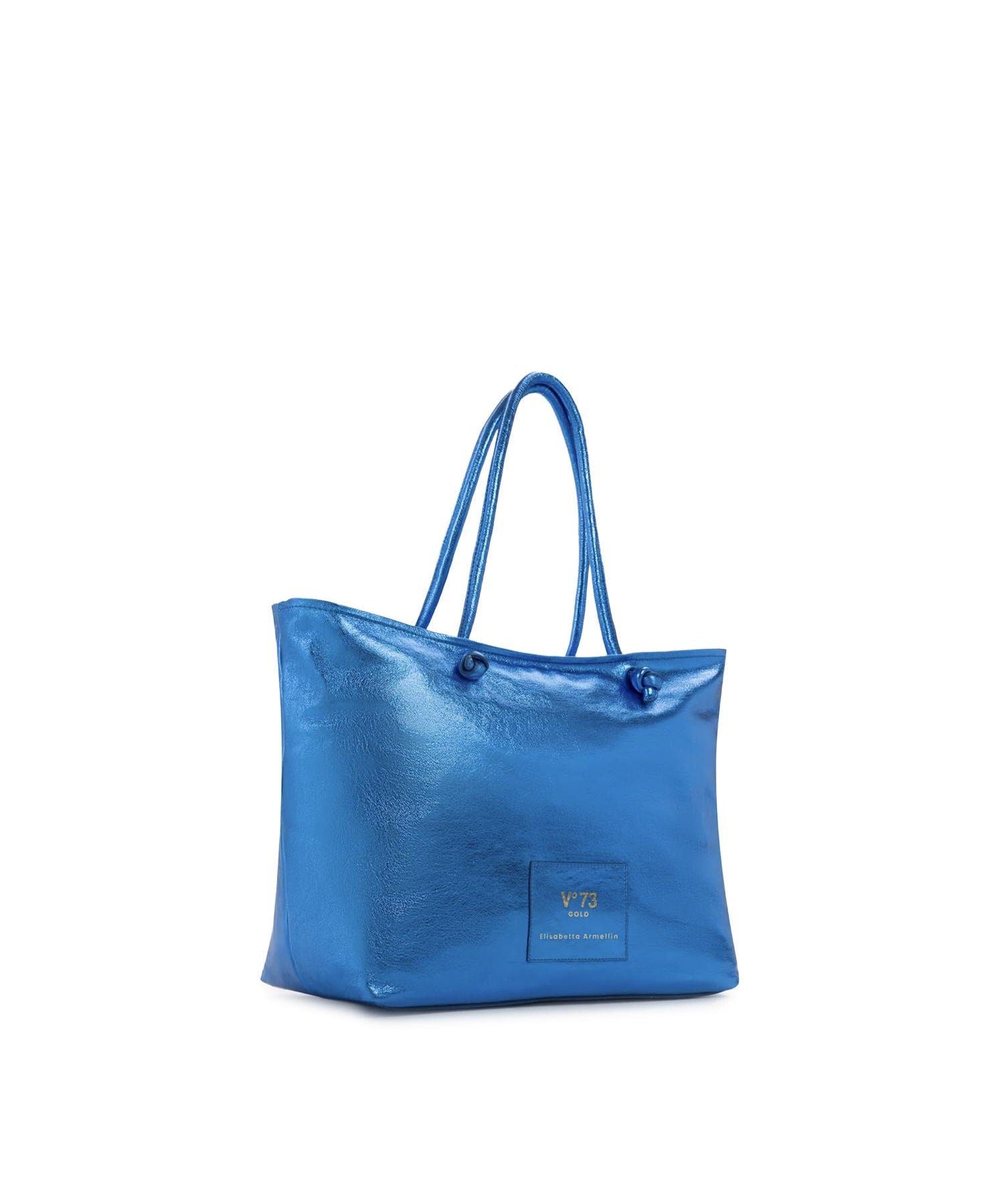 Borsa shopping in pelle con logo 73BP9VT01 LOLLI POPPOP BLUE V° 73 
