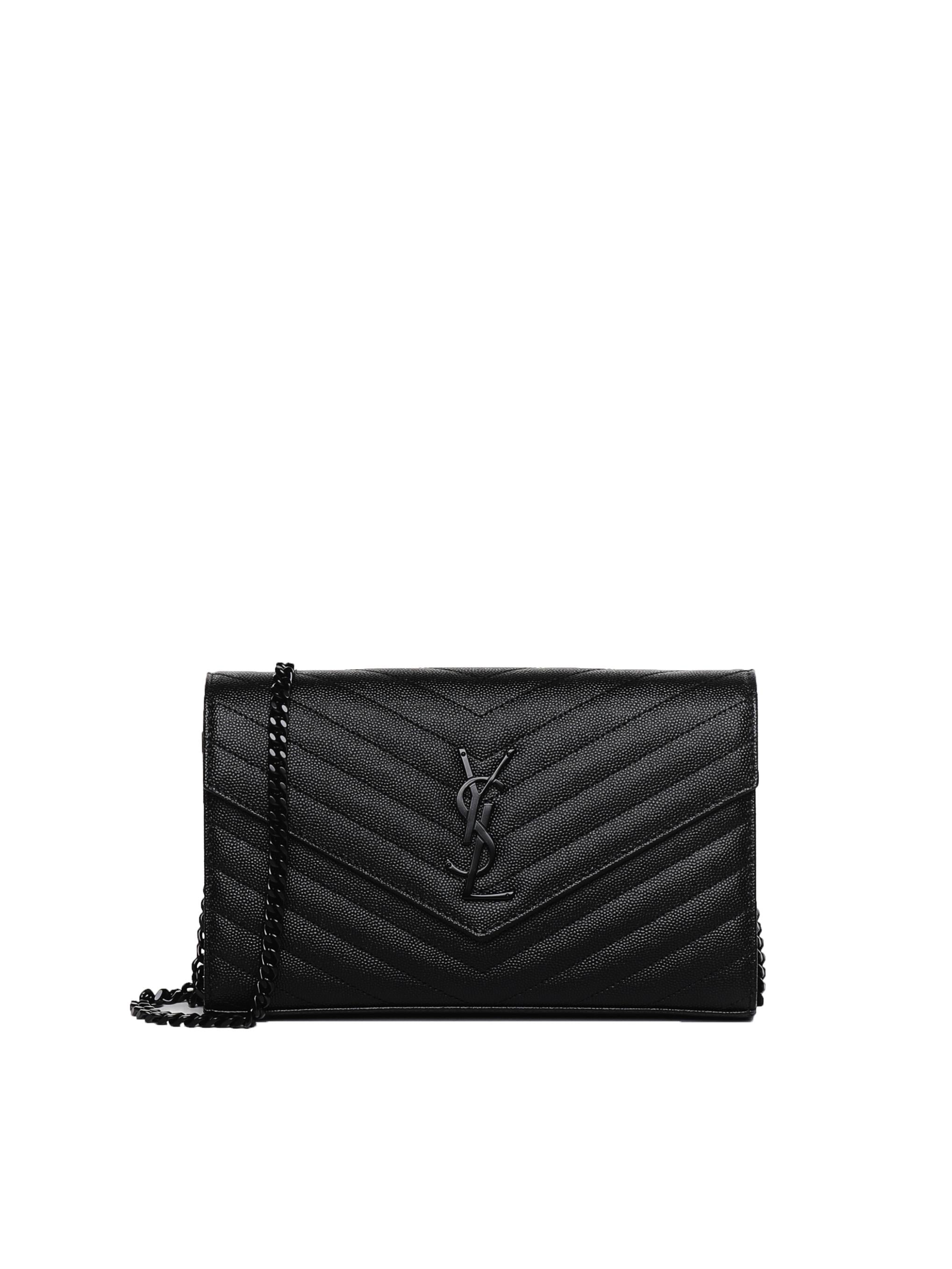 Pochette con catena intramontabile ornata in motivo cassandre<BR/> 377828 BOW081000 SAINT LAURENT 