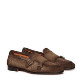 Mocassino con doppia fibbia in suede intrecciato MCNC19061LA3S AYCM21 SANTONI 