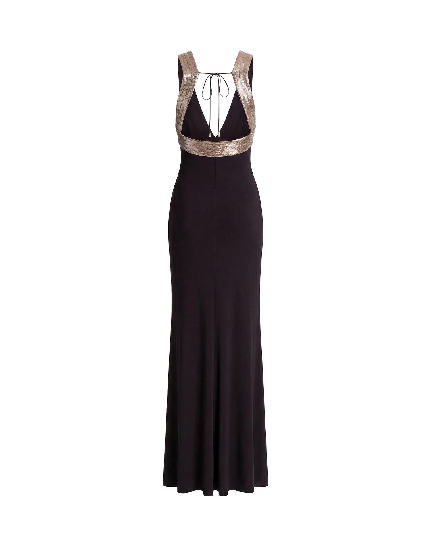 Abito lungo con dettagli ricamati a contrasto A0460124 0102 ALBERTA FERRETTI 