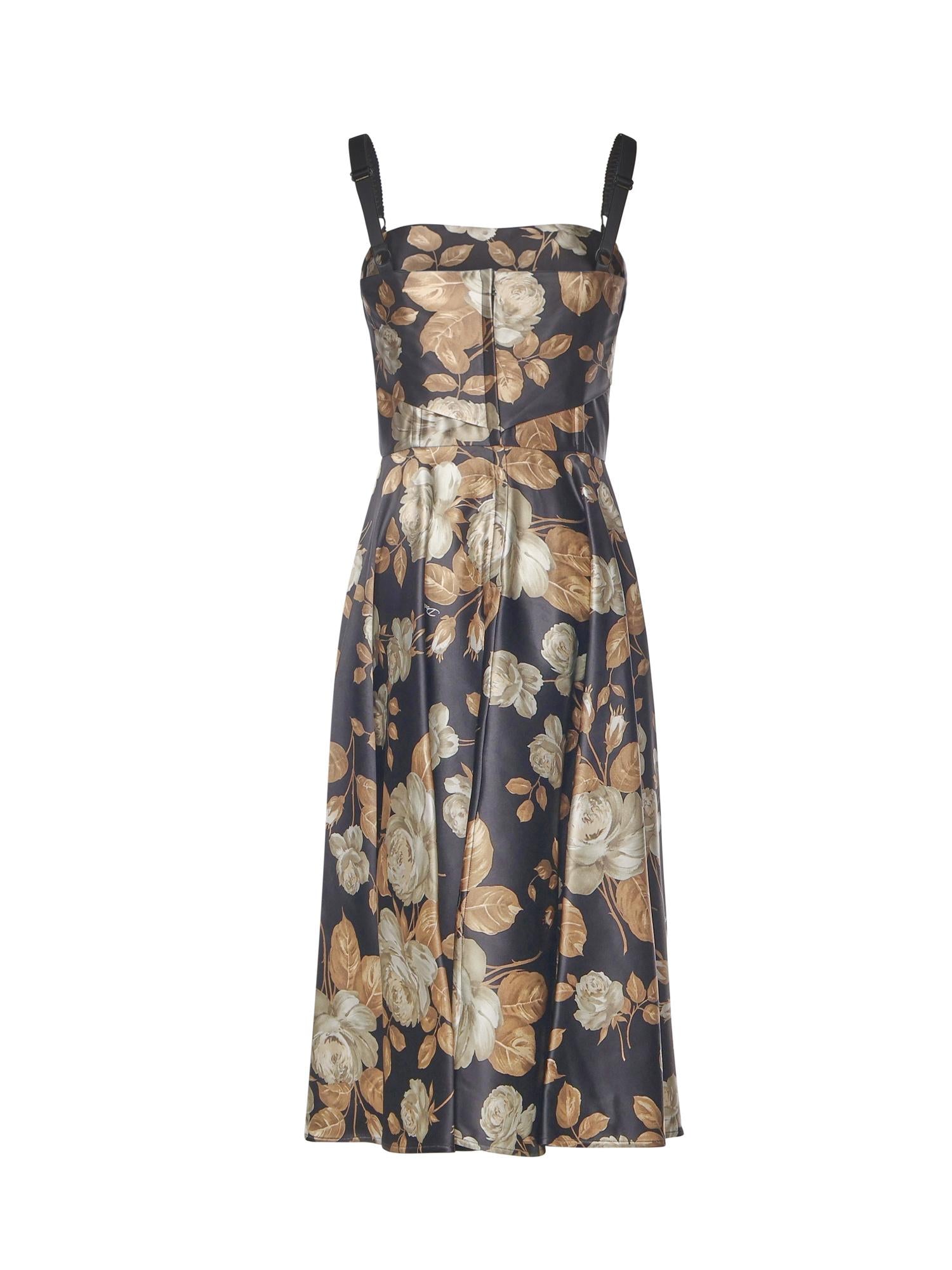 Abito in raso stampa Rosa vintage F6TYFT FSIB8HN5QQ DOLCE & GABBANA 