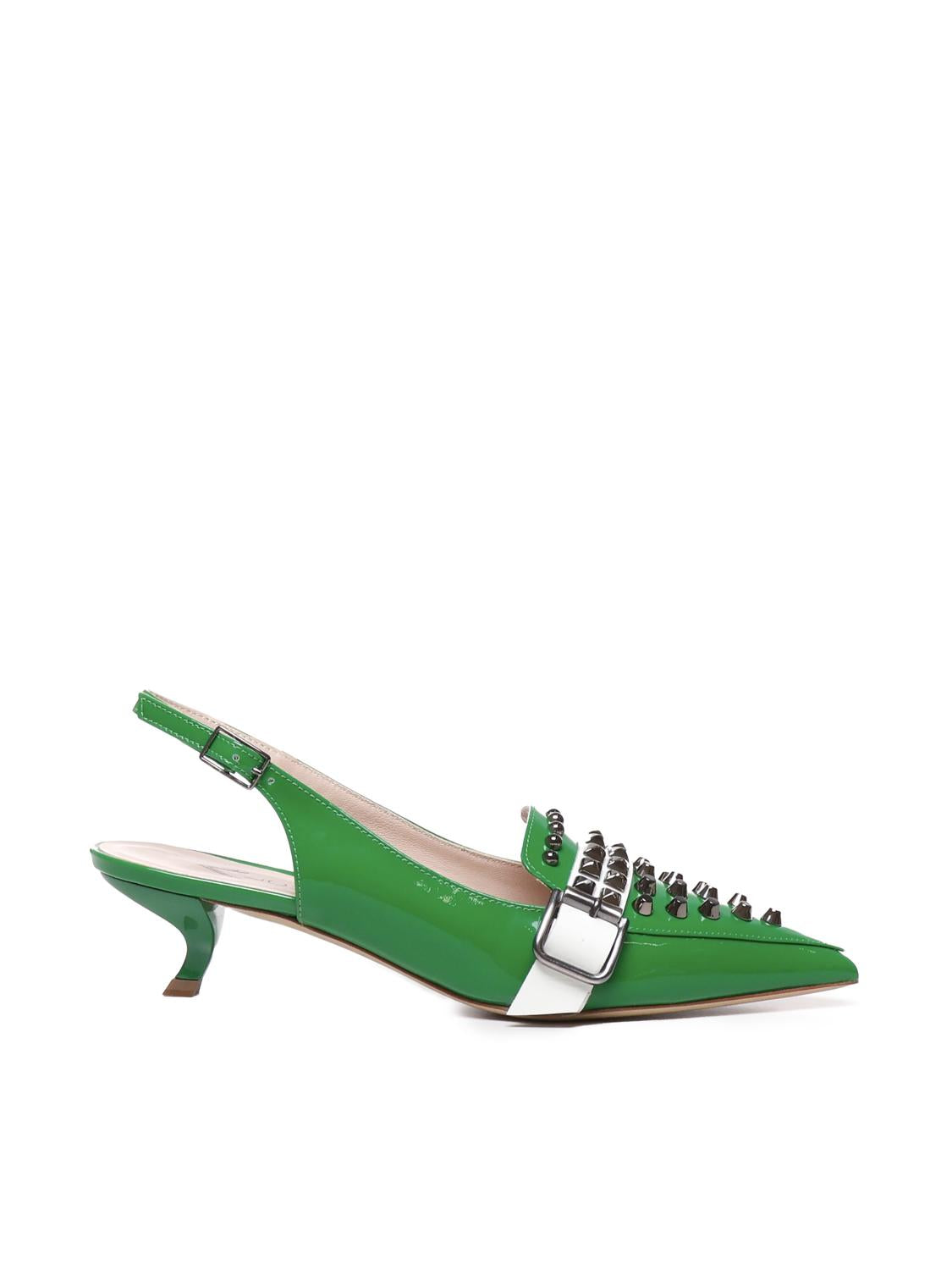 Slingback in vernice con borchie e fibbia ANNA 109 VERNICEVERDE/OFF WHITE ALCHIMIA 