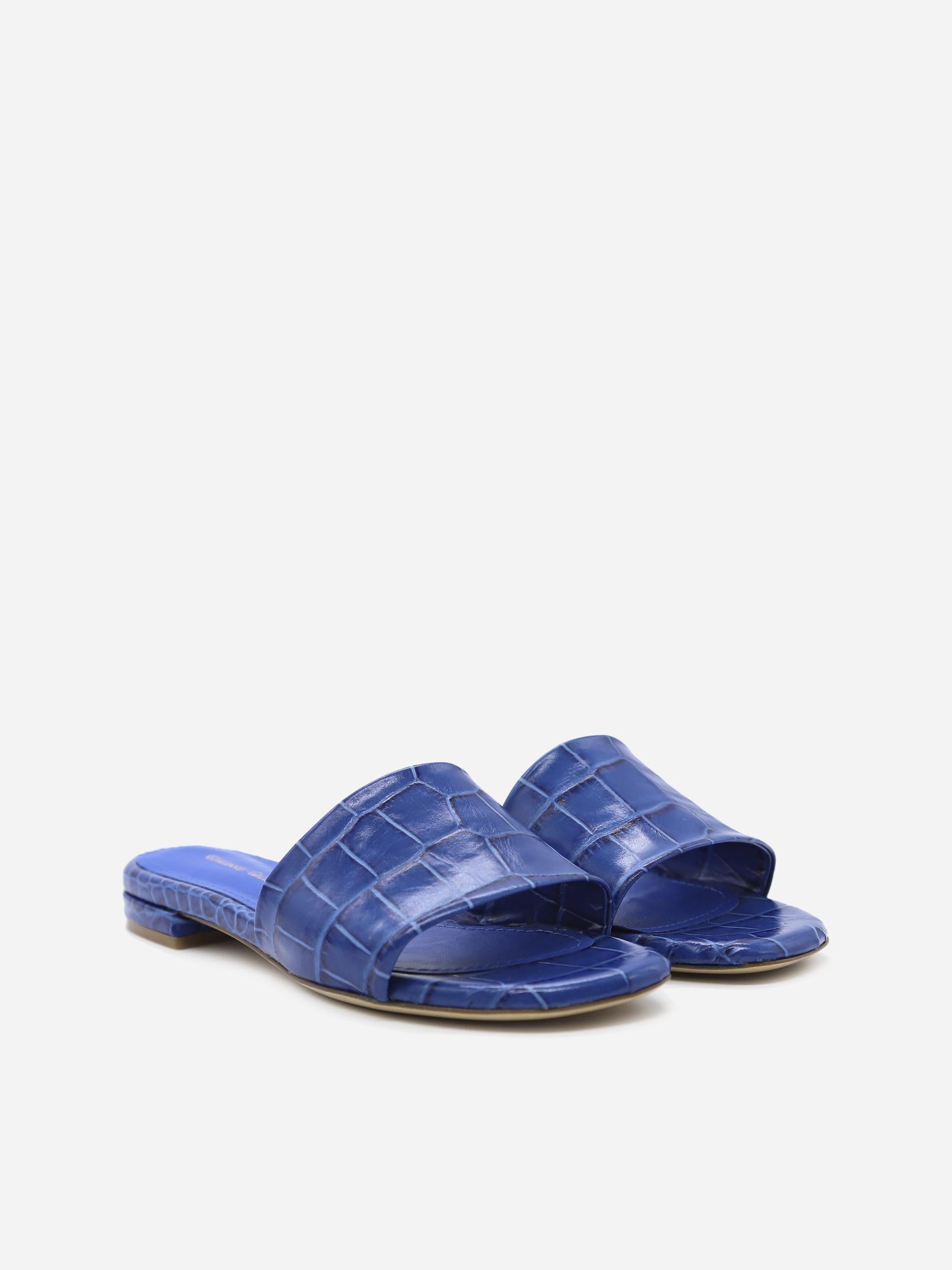 SANDALI SLIDES VICKY IN PELLE STAMPA COCCO<BR/> VICKY COCCOBLUETTE GIULIANO GALIANO 