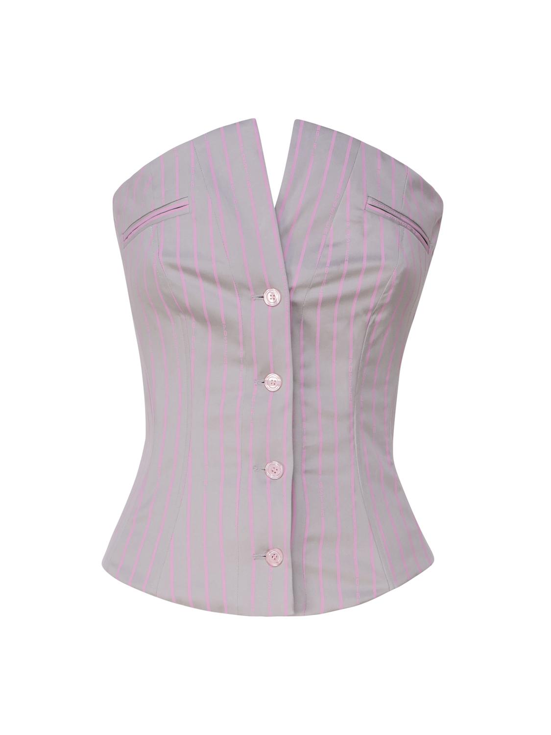 Top corsetto Court SS24RTWTP086 STRETCH COTTONGREY/PINK PINSTRIPE POSTER GIRL 