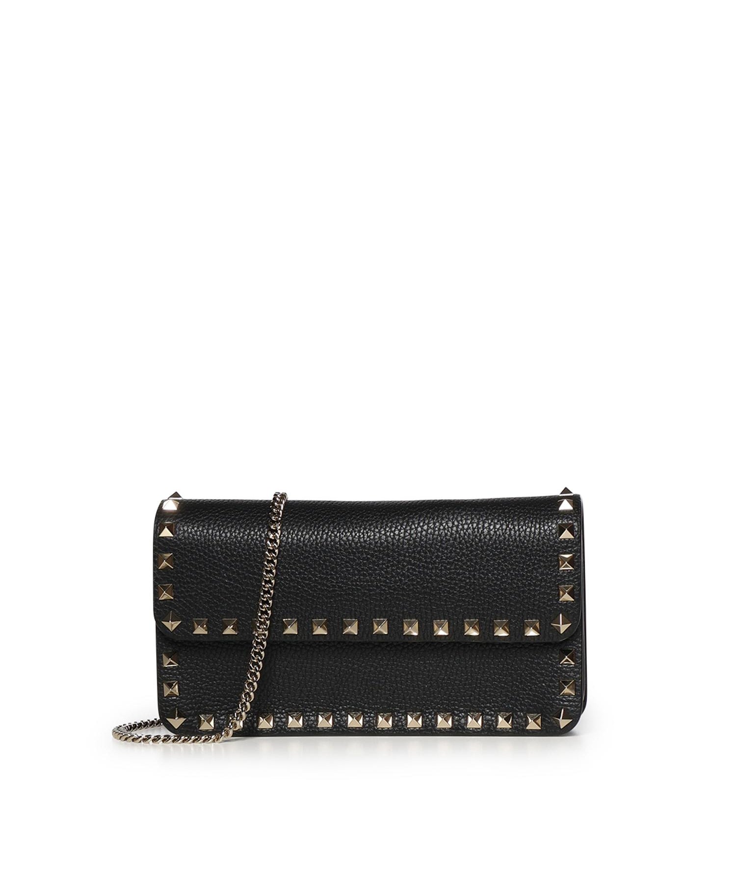 Portafoglio con catena Rockstud in vitello granato 7W2P0S61 VSH0NO VALENTINO GARAVANI 