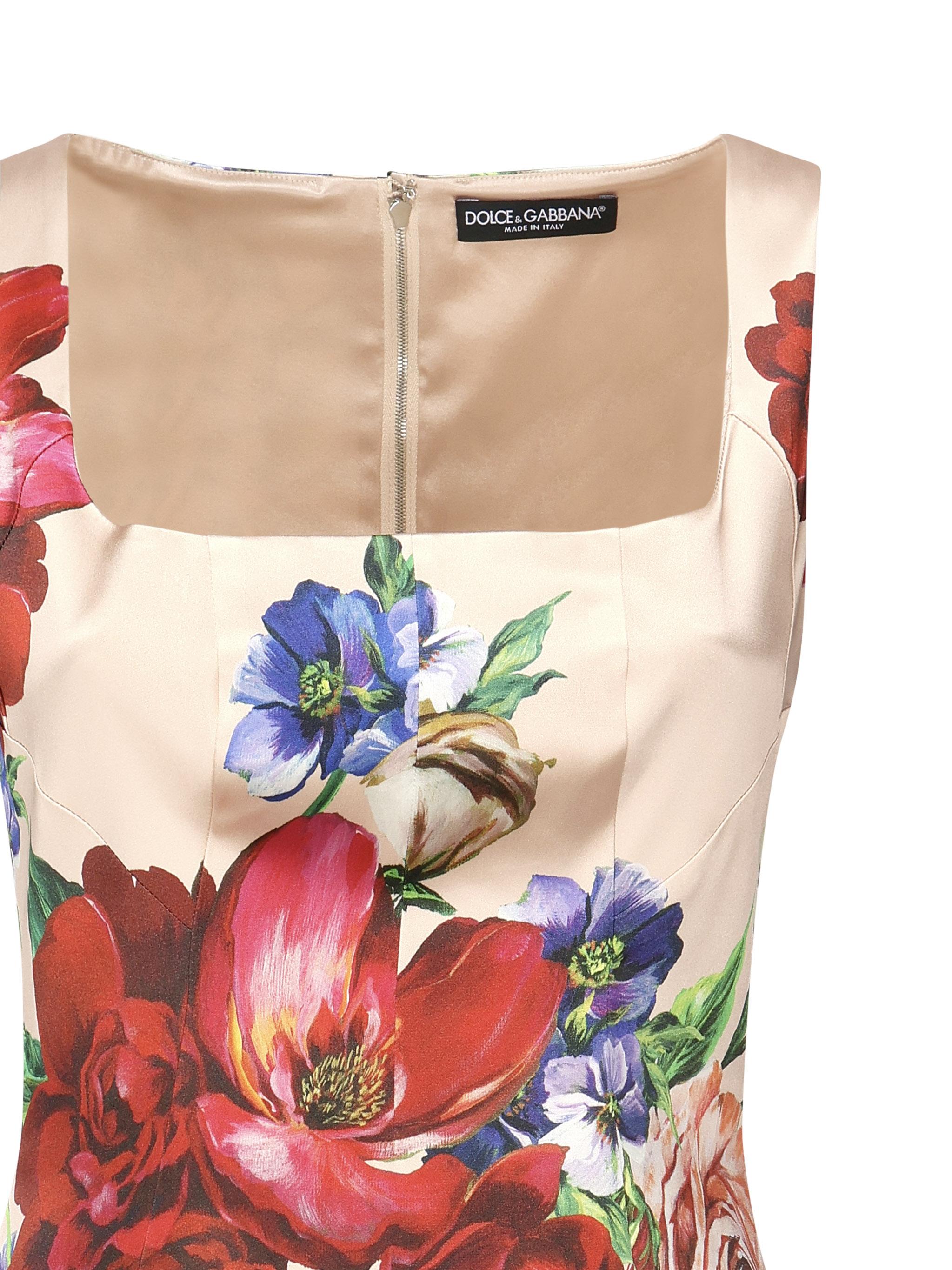 Abito longuette a tubino in raso stampa Fiori F6TTYT FSIB5H25PR DOLCE & GABBANA 