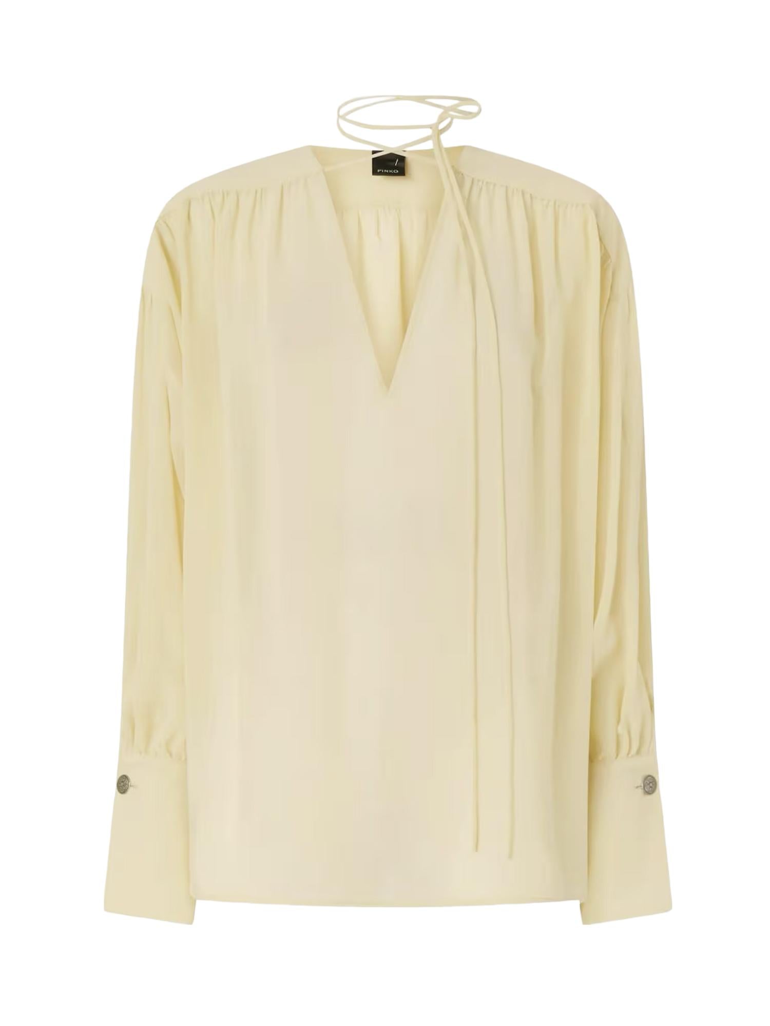 Blusa con scollo a V e arricci 106846 A3B2C19 PINKO 