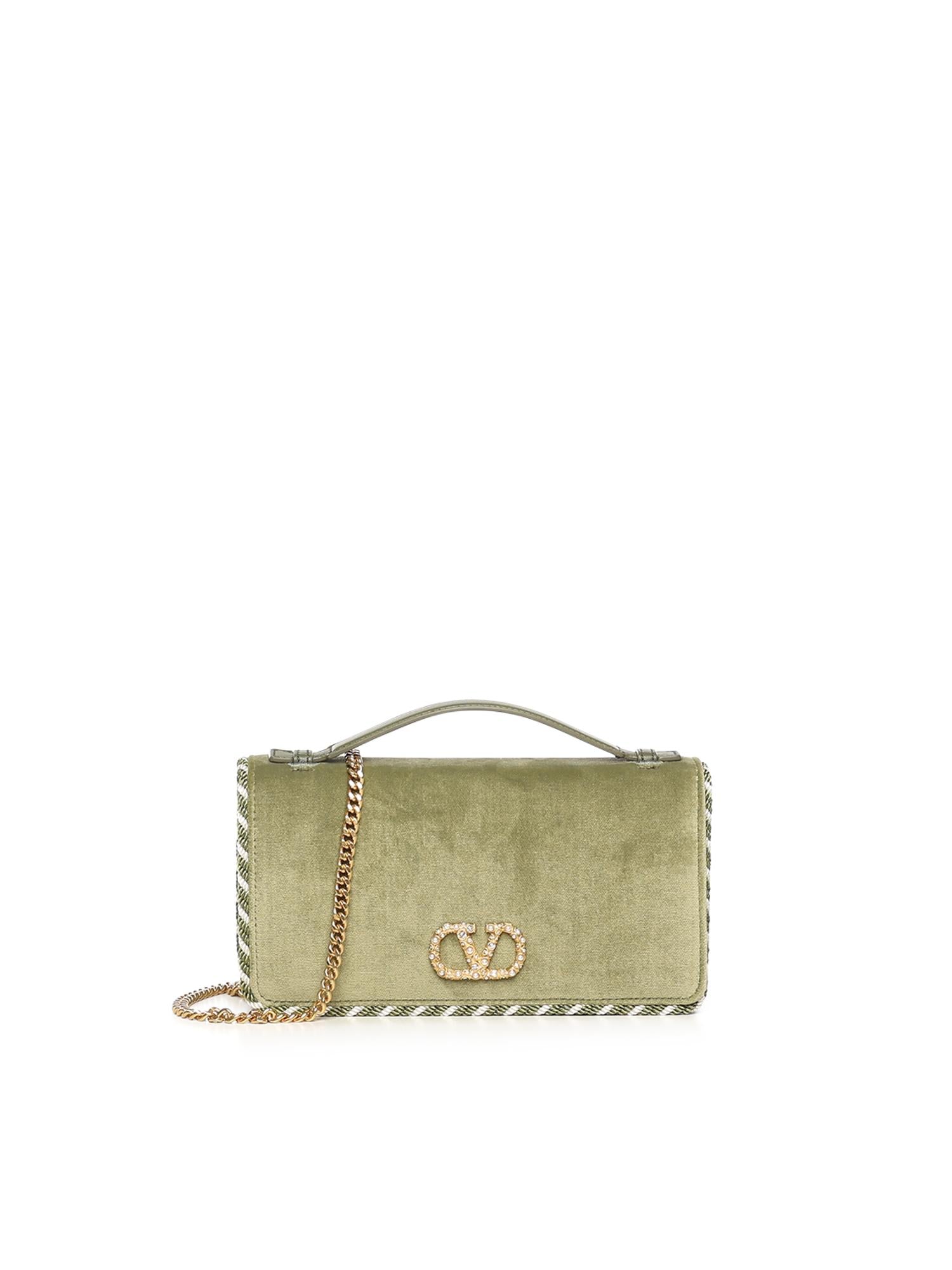 Portafoglio con catena Vlogo Signature in velluto con logo gioiello<BR/> 7W2P0AU1 CPXBCX VALENTINO GARAVANI 