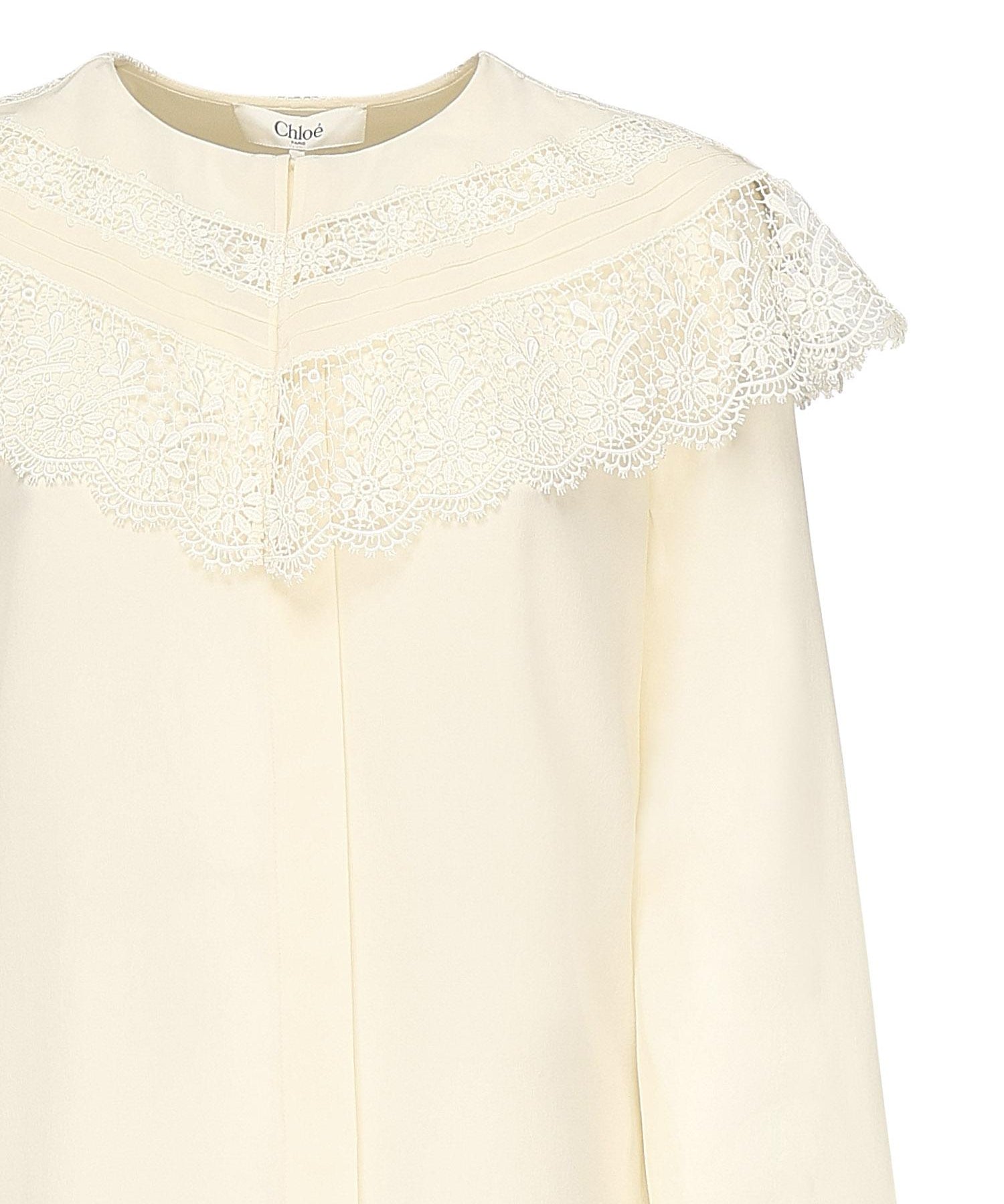 Blusa arricciata in seta e pizzo CHC25AHT56077 114 CHLOÉ 