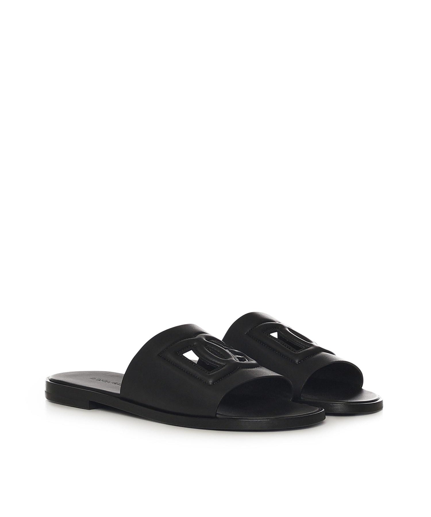 Slide in pelle con logo A80397 A036380999 DOLCE & GABBANA 