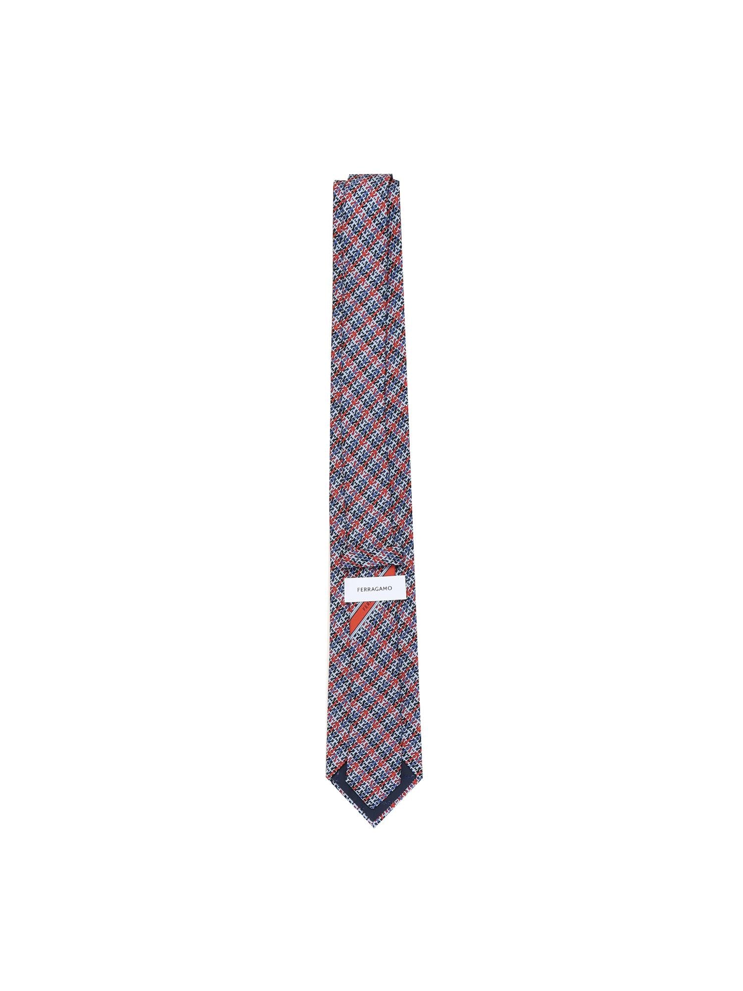 Cravatta in seta stampa Gancini chain 351298 786570002 FERRAGAMO 