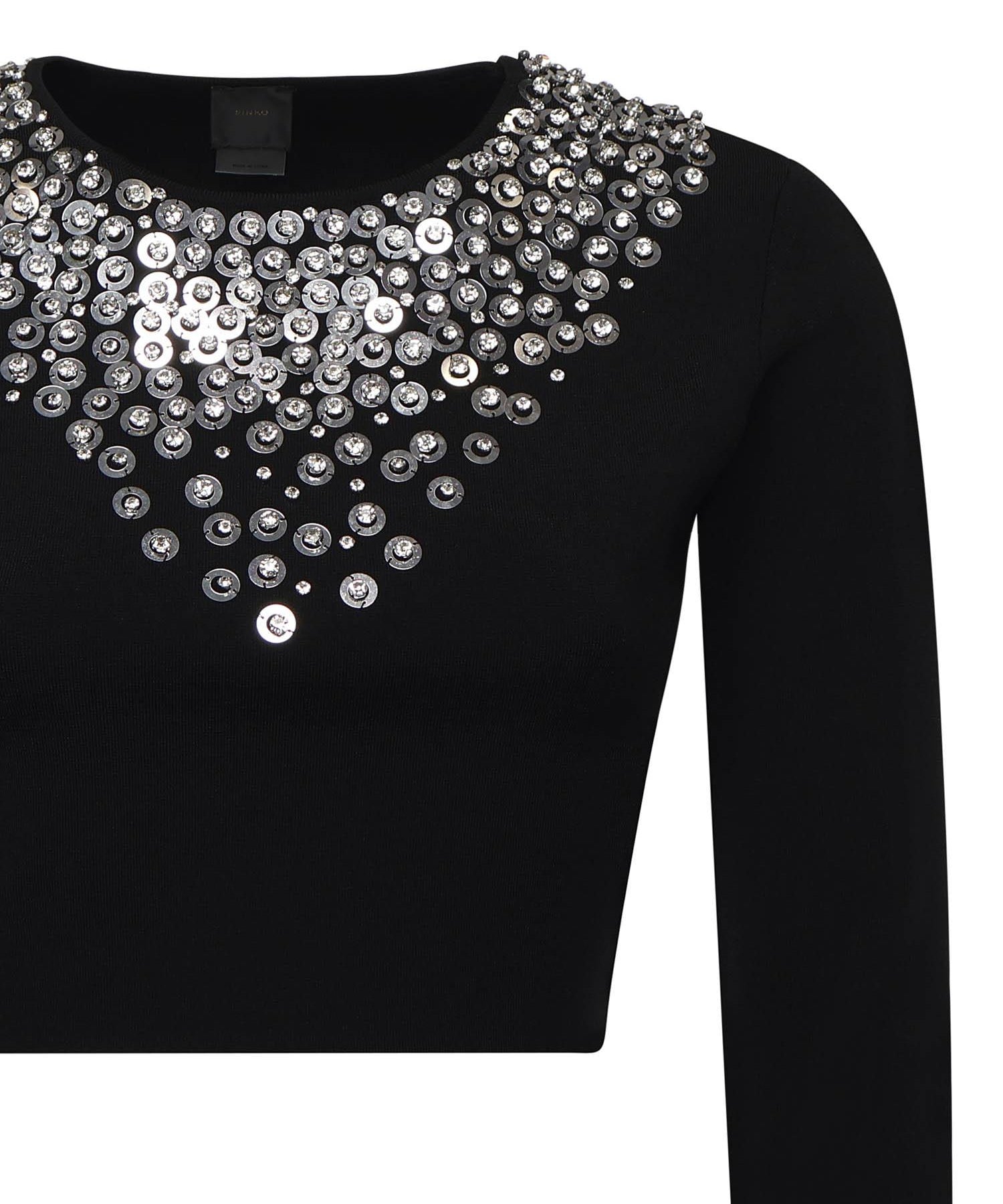 Maglia cropped con paillettes e cristalli<BR/><BR/> 105734 A2UTZI1 PINKO 