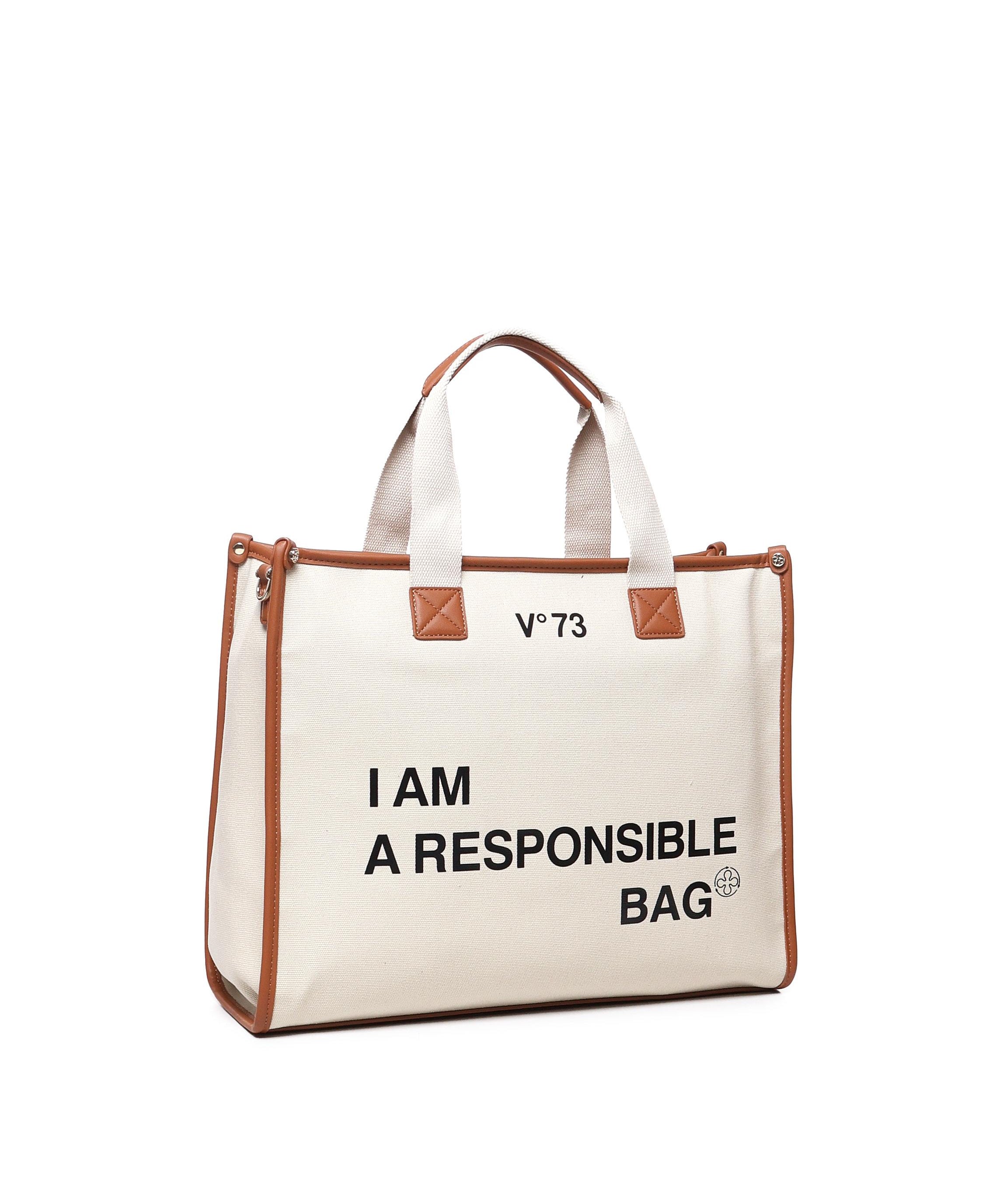Borsa tote Responsability in cotone 73BS6AF01 RESPONSIBILITY BISNATURALE/CUOIO V° 73 