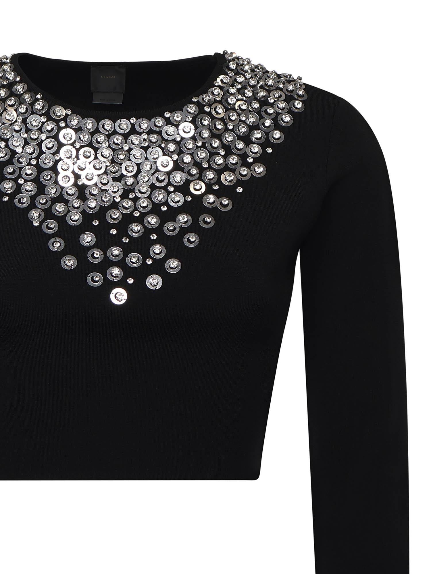 Maglia cropped con paillettes e cristalli<BR/><BR/> 105734 A2UTZI1 PINKO 