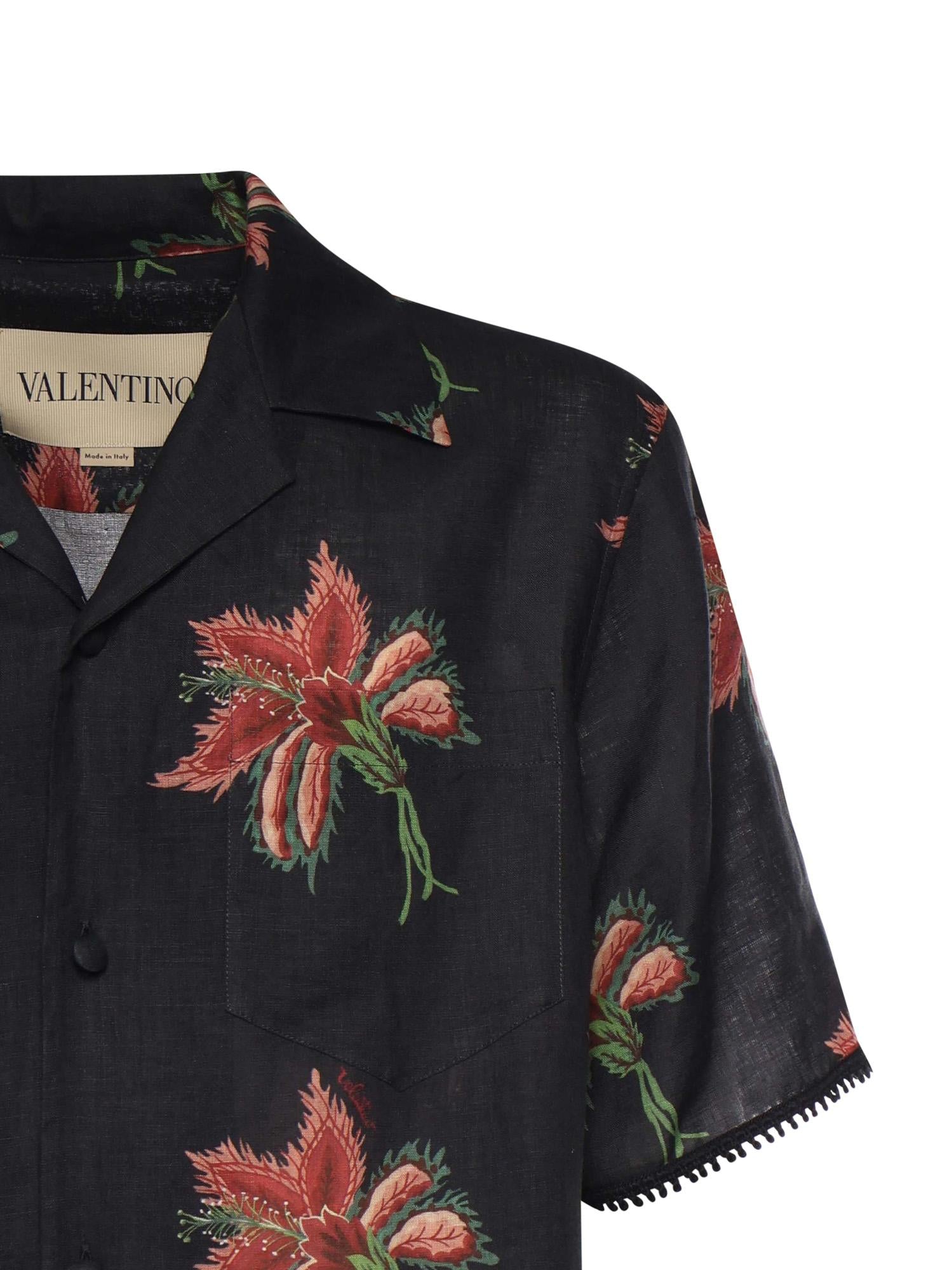 Camicia in lino con stampa Papier Floral 8V3AAN11 BA7D5Y VALENTINO GARAVANI 