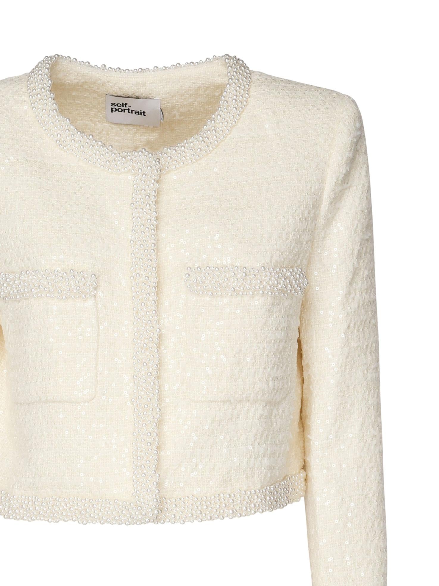 Giacca in bouclé crema con bordo di perle RS25164J C SELF-PORTRAIT 