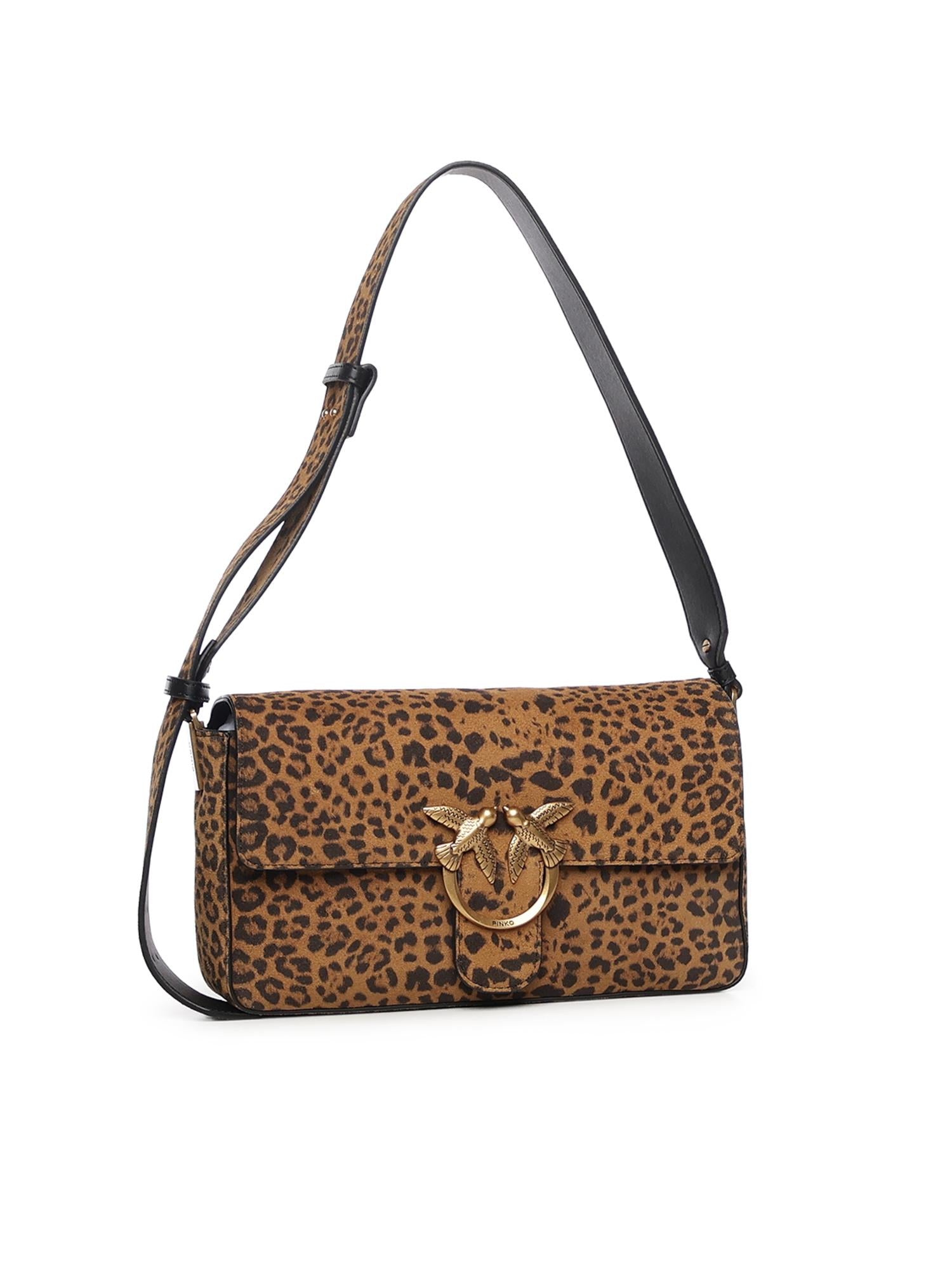 Borsa a spalla media Love Bag One Slouchy in suede leopardato 106243 A32AM35Q PINKO 