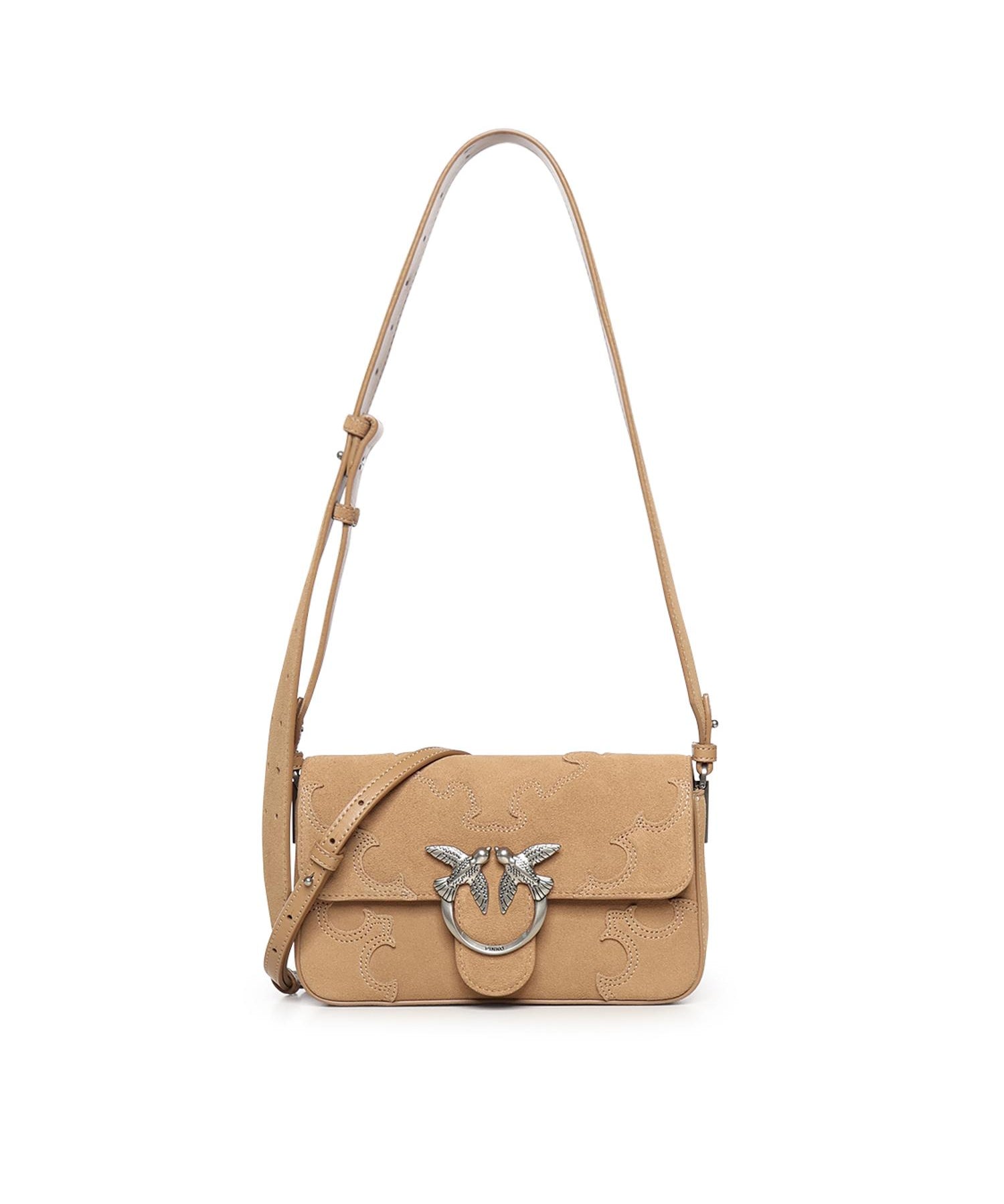 Borsa a spalla Mini Love Bag One Slouchy in suede con intarsi 106244 A0F6L08O PINKO 