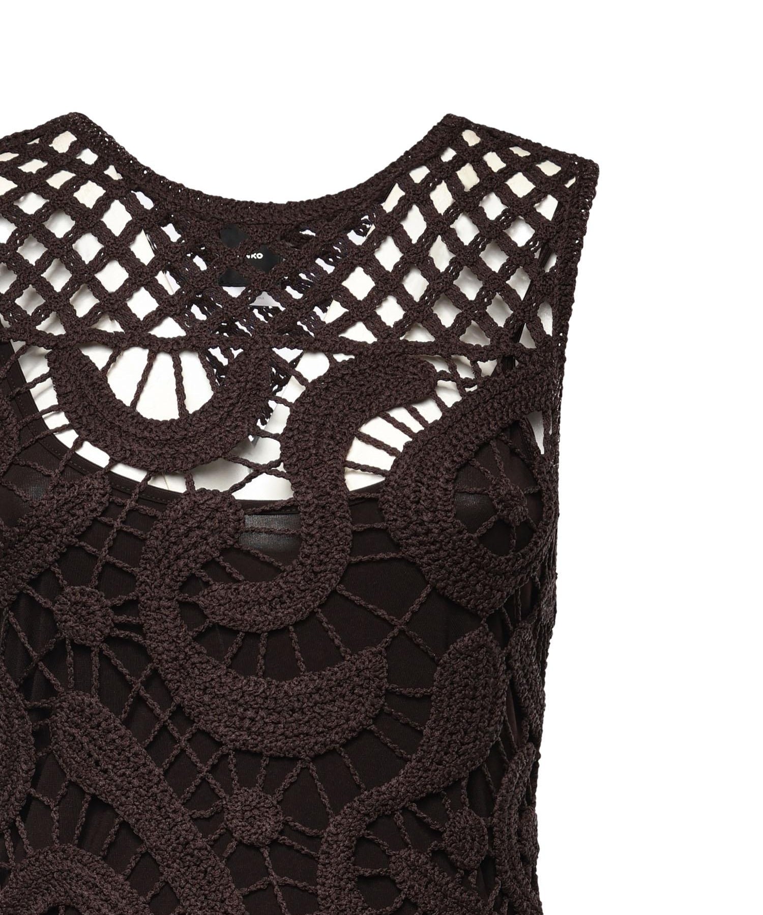 Abito midi senza maniche in crochet geometrico 106361 A354M05 PINKO 