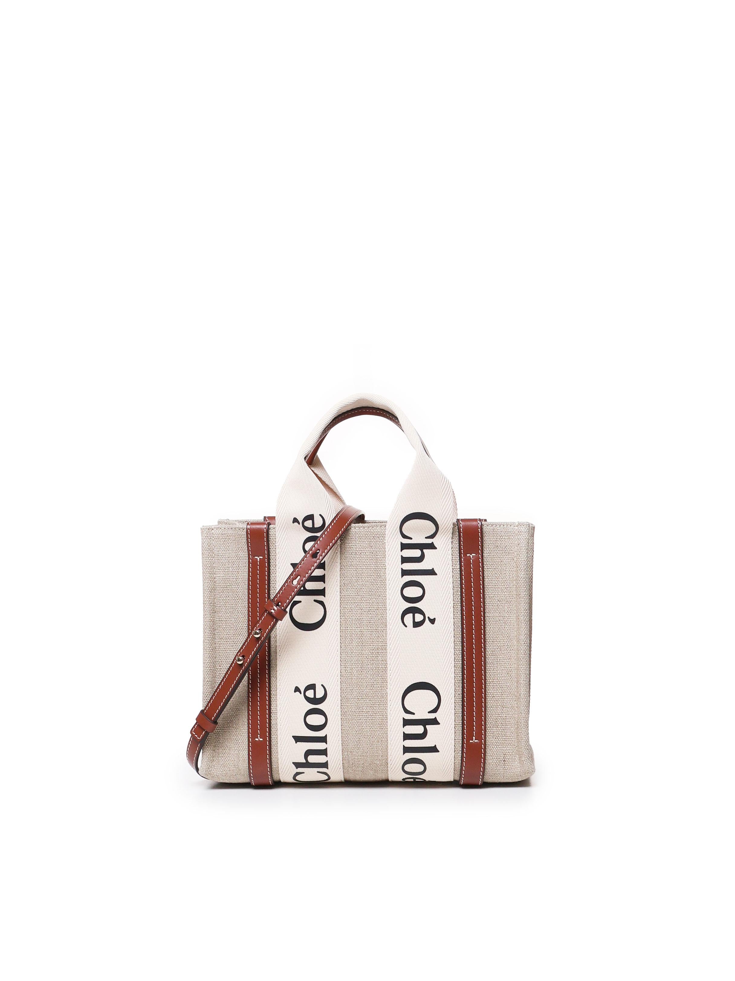 Tote bag piccola Woody in lino CHC22AS397I26 90U CHLOÉ 