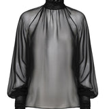 Blusa a collo alto in chiffon trasparente F79EMT FU1ATN0000 DOLCE & GABBANA 