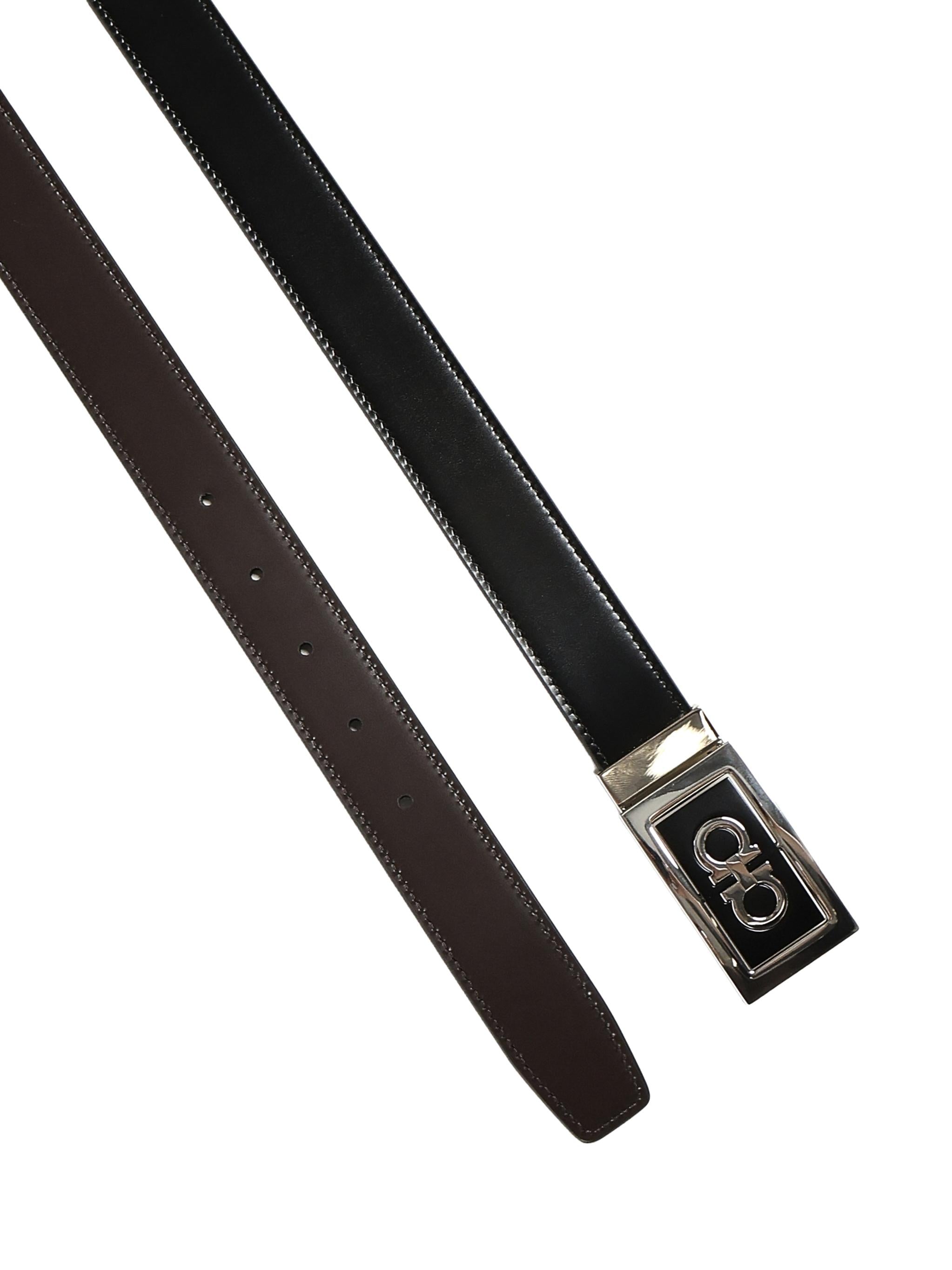 Cintura reversibile Gancini in pelle di vitello 670421 780463001 FERRAGAMO 