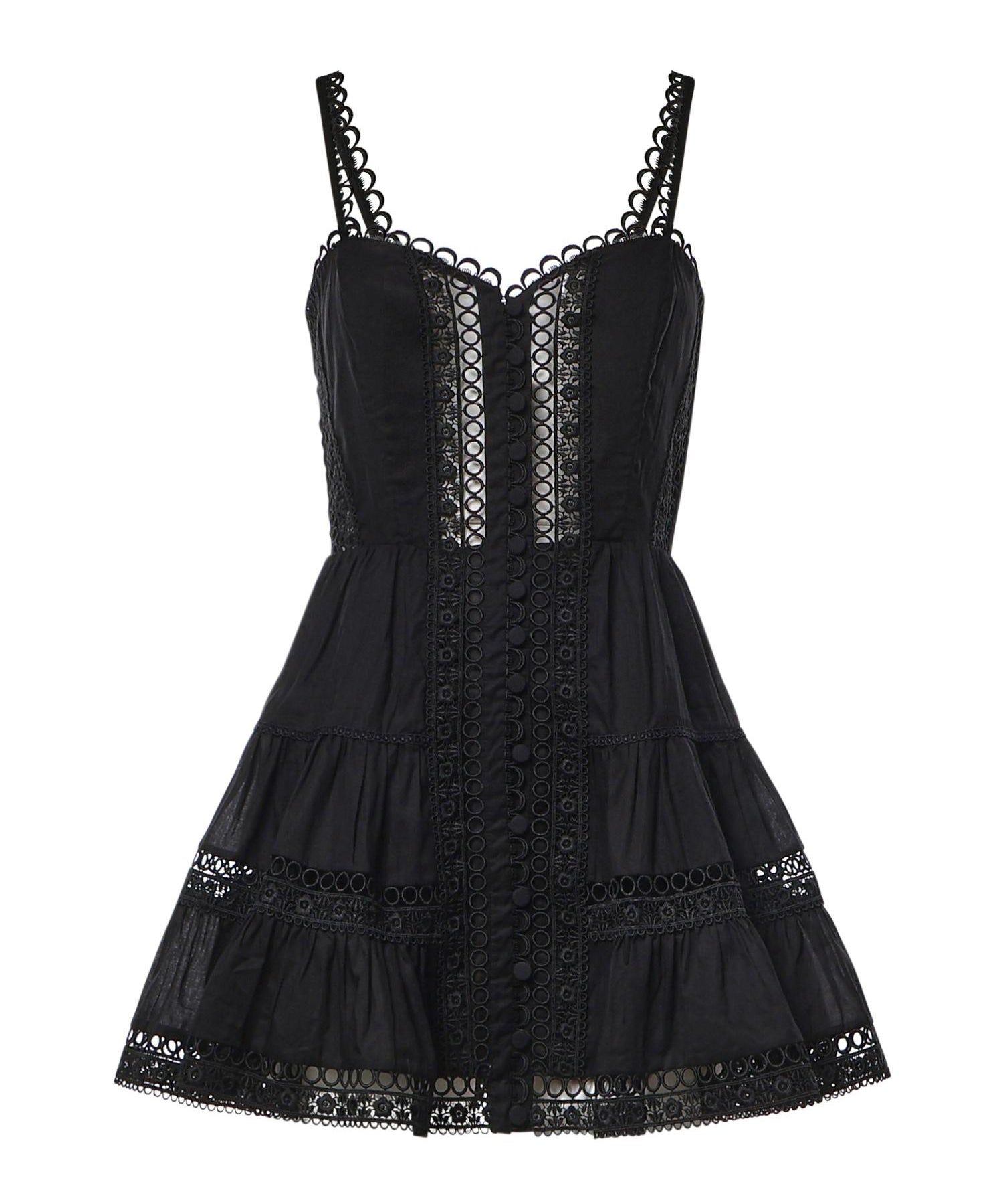 Miniabito Lenora in voile di cotone e pizzo 261603 BLACK CHARO RUIZ 
