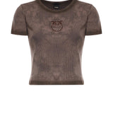 T-shirt cropped a coste con logo<BR/> 107311 A3H5L72 PINKO 
