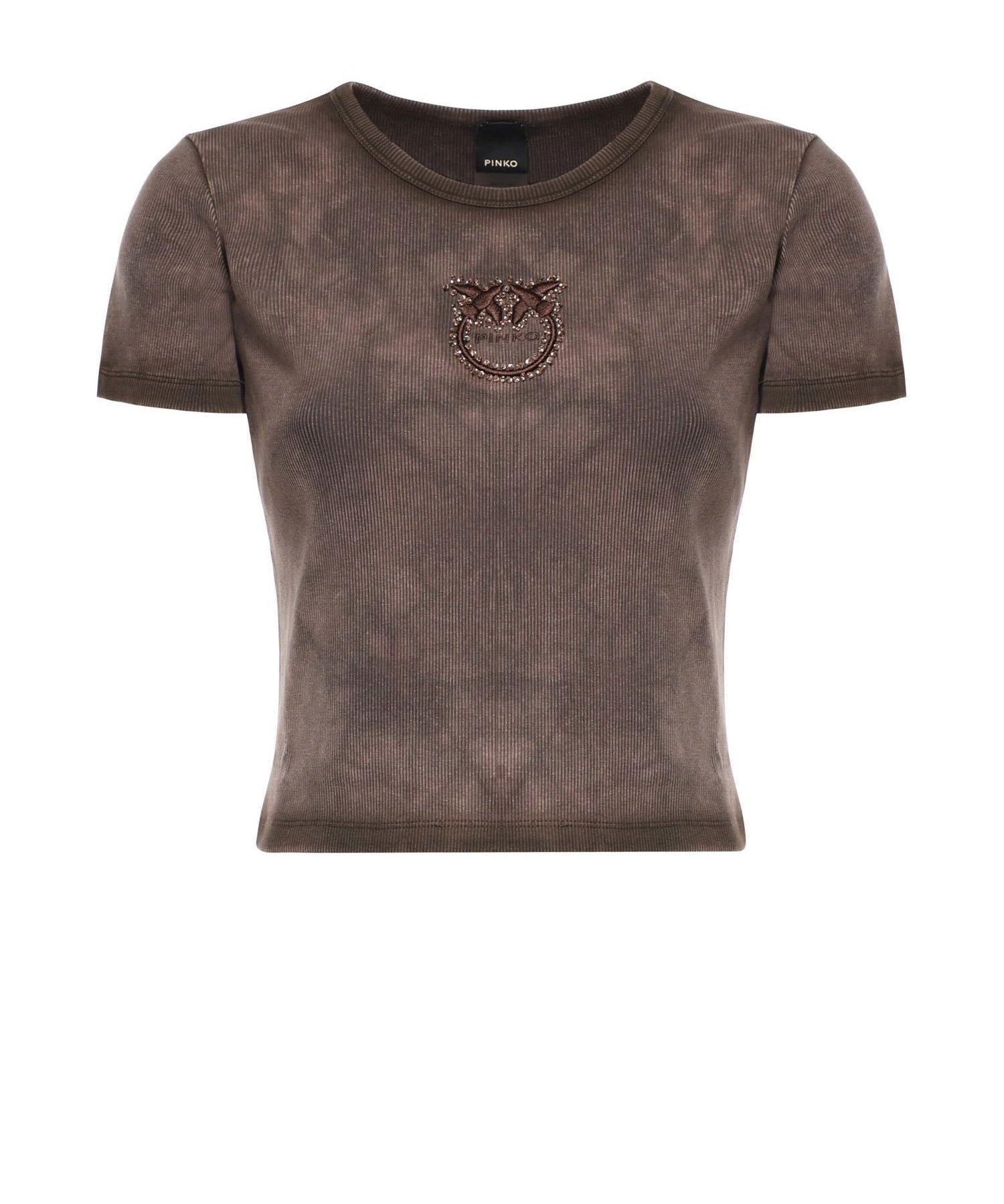 T-shirt cropped a coste con logo<BR/> 107311 A3H5L72 PINKO 