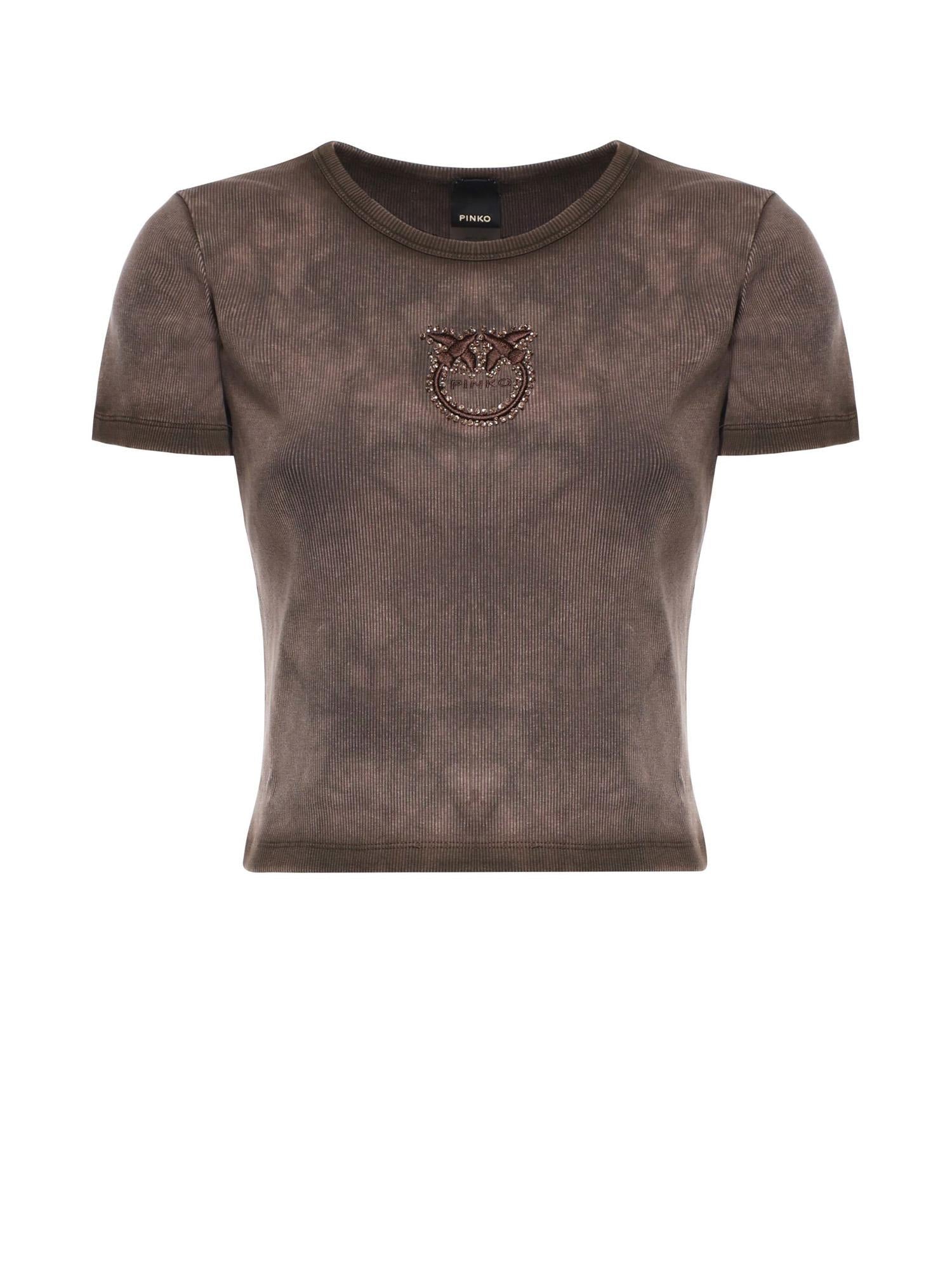 T-shirt cropped a coste con logo<BR/> 107311 A3H5L72 PINKO 