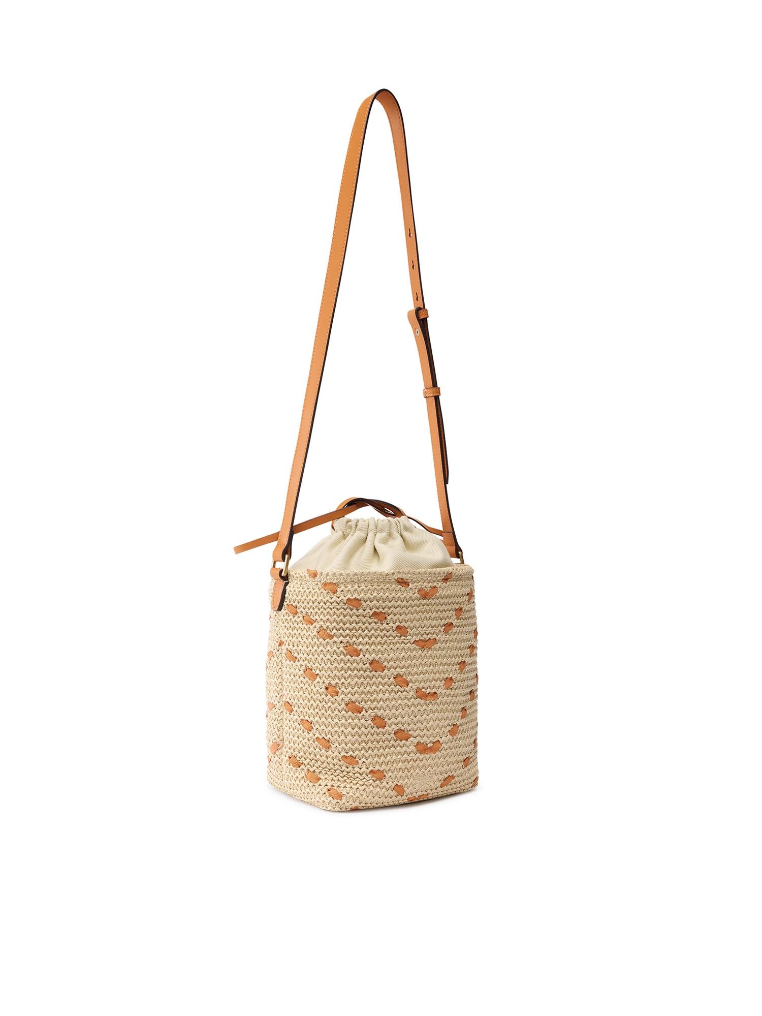 Borsa a tracolla Bucket Mini in rafia con motivo chevron 106835 A391HH9Q PINKO 