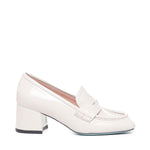 Mocassino in vernice con tacco<BR/> CELESTE 02 VERLUXMILK FRATELLI RUSSO 