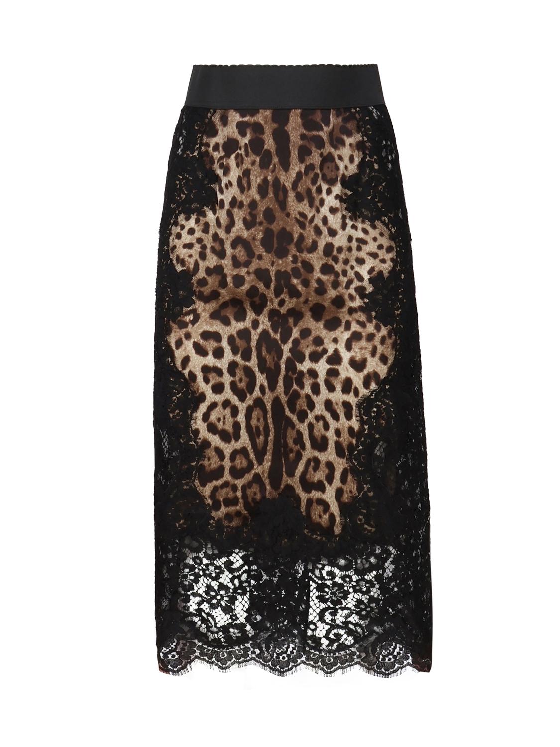 Gonna midi in raso stampa leopardo con inserti in pizzo F4BHCT FSAXYHY13M DOLCE & GABBANA 