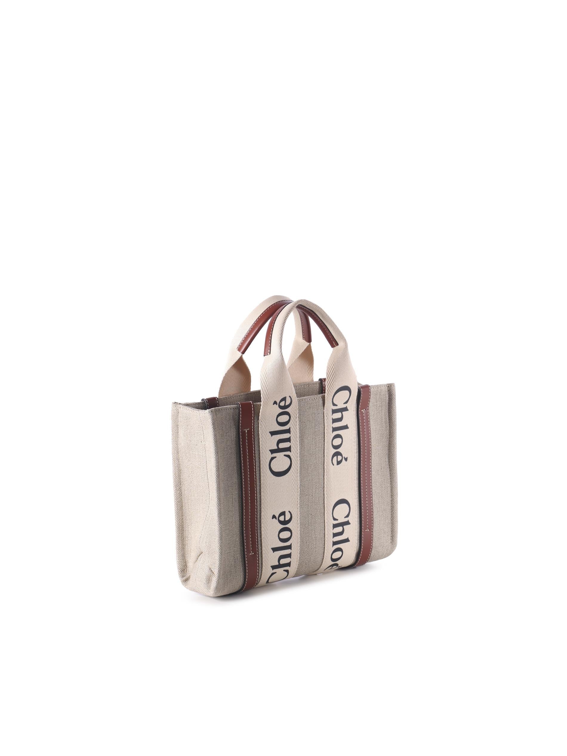 Woody bag piccola in tela di lino CHC22AS397I26 90U CHLOÉ 