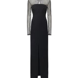 Abito lungo con maniche in rete e strass 79AAO440 N0356899 GENNY 